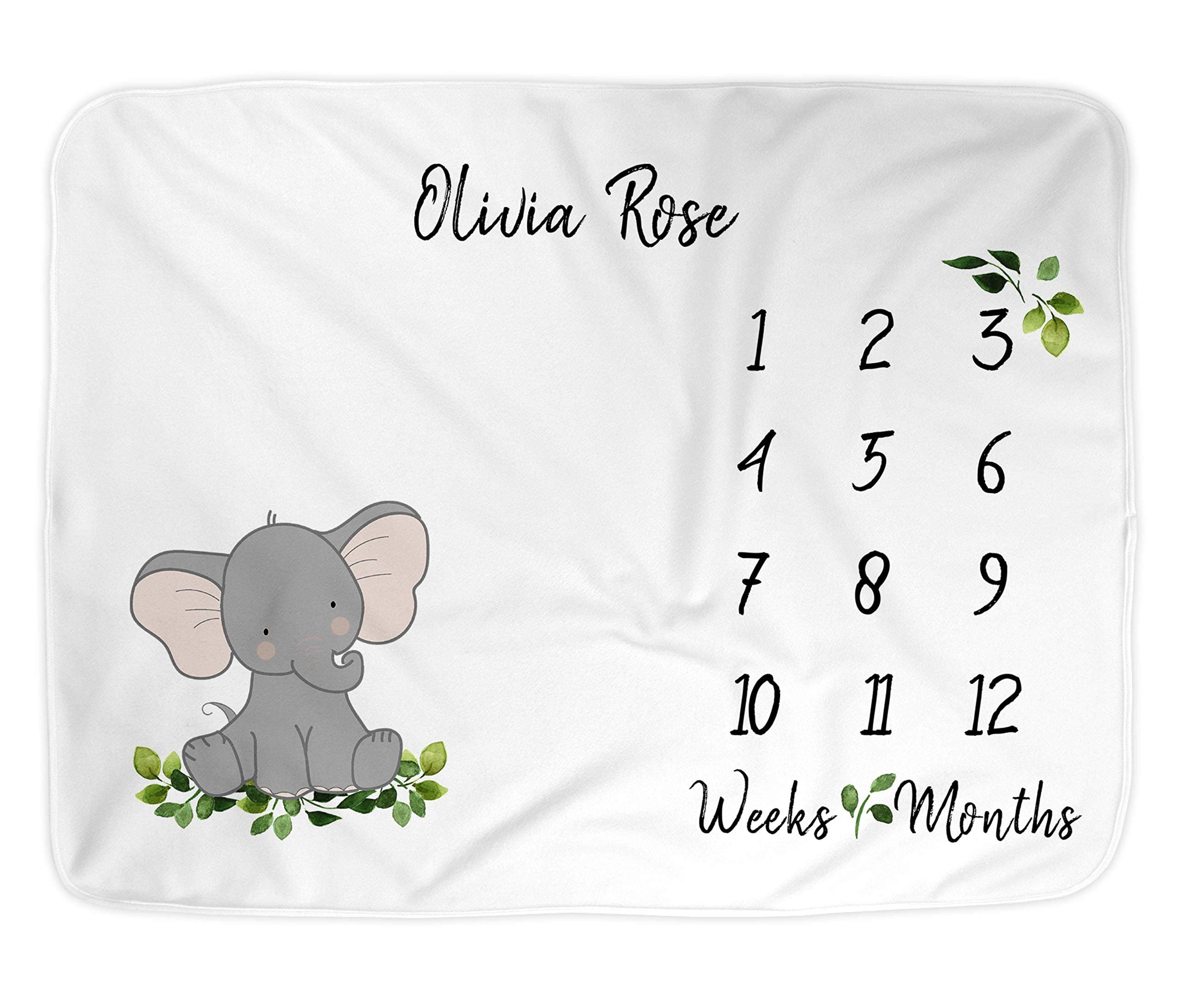 Baby Milestone Blanket for Girl or Boy | Large 58x36”, Personalize Name Newborn Photo Mat, Elephant Infant Month Blankets, Newborn Photography, Best for New Moms (Animal)