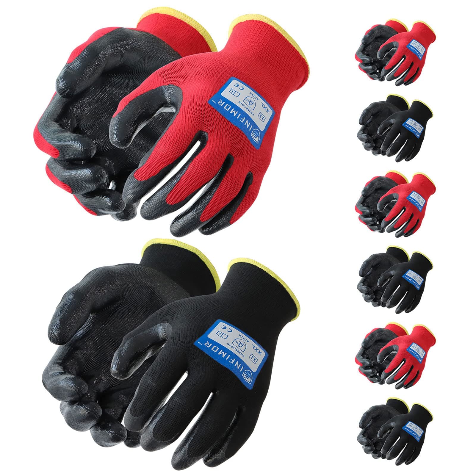 Safety Work Gloves For Men And Women, 6 Pairs/12 Pairs,Firm Grip Nitrile Coated Tough Working Gloves (S-XL)