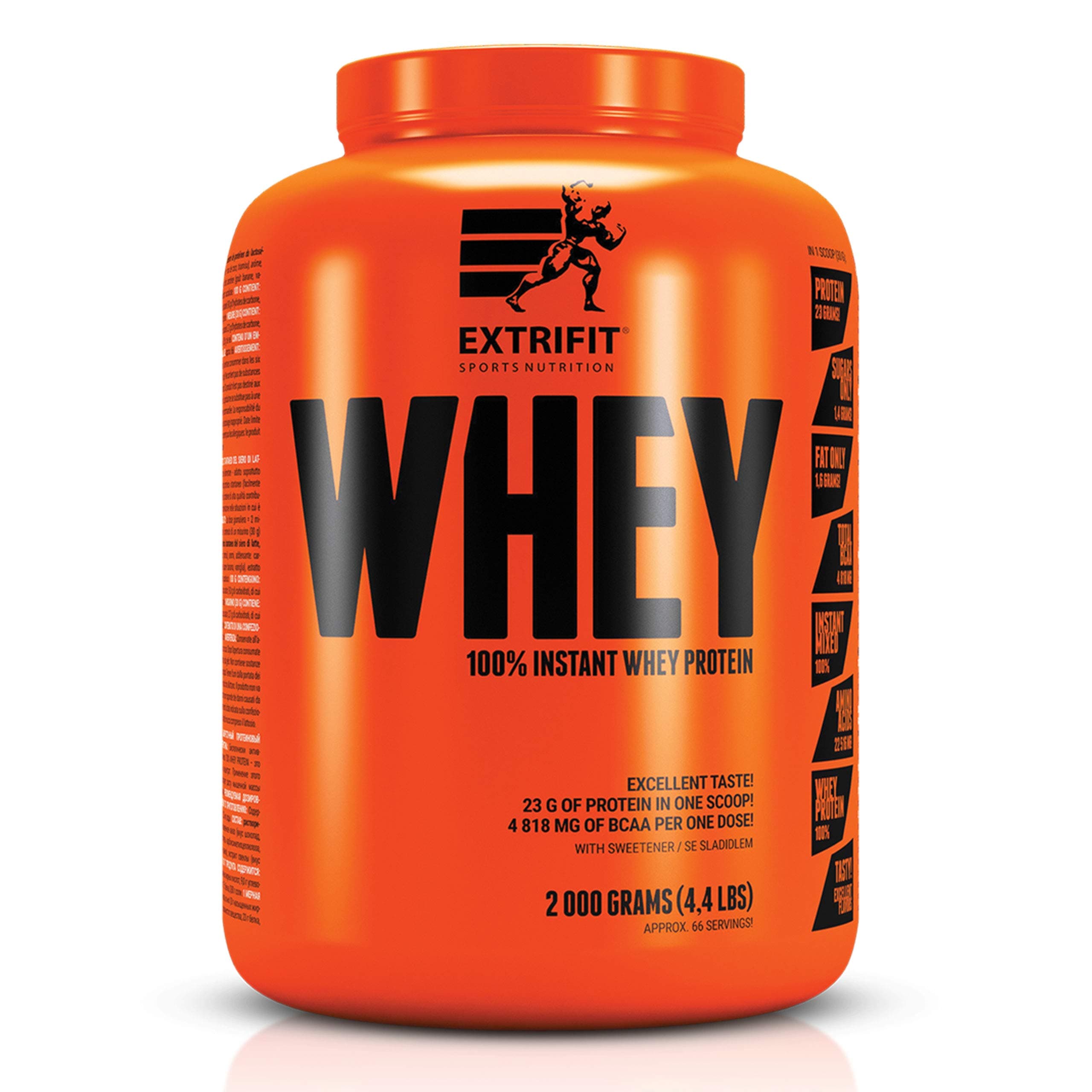 Extrifit 100% Instant Whey Protein Powder 2000 g 4.4 lbs Muscle Building Amino Acids Without Sugar (Chocolate)