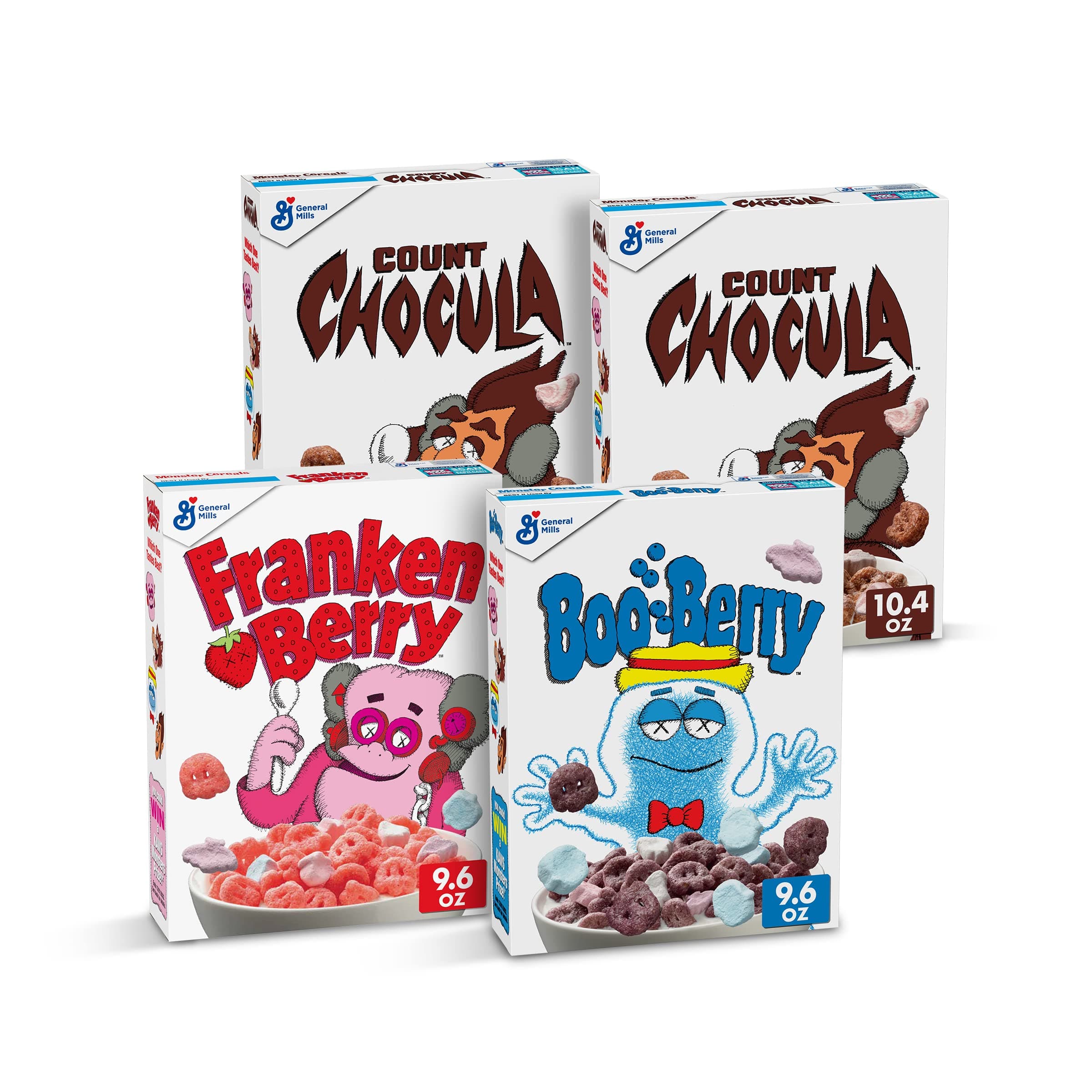 Cereal Monsters Cereal 4 Count (Franken Berry, Boo Berry, Count Chocula, Cereal) 40 Oz