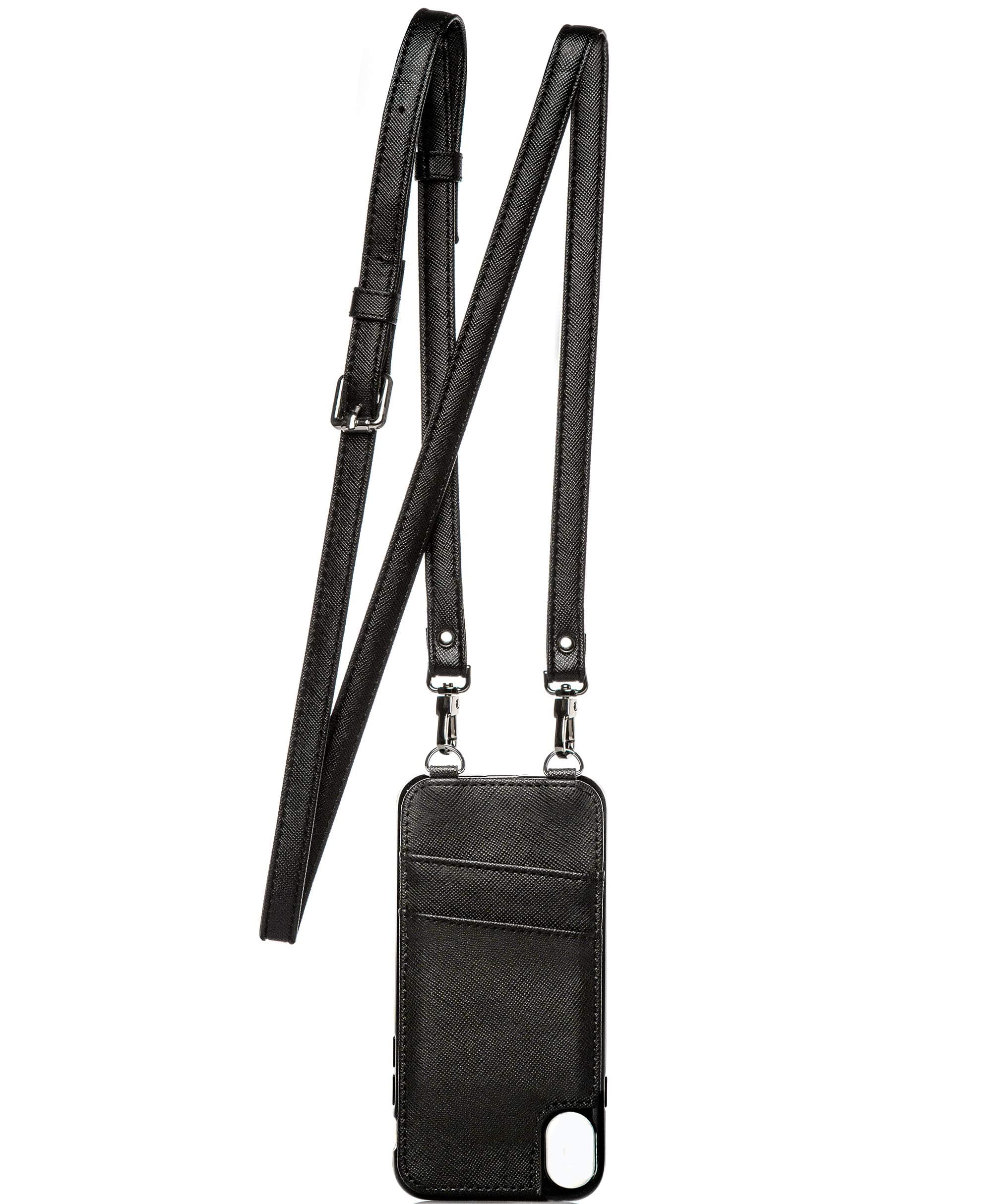 Caseahead Black iPhone X10 Cell Phone Wallet Case w Crossbody Strap and Chain Wristlet - RFID Wallet Case for Money, ID & Credit Cards | Purse Phone Case for Women -Black