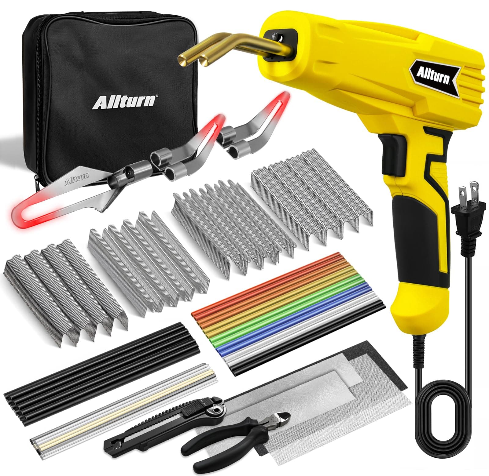 Allturn Plastic Welder, 2 in 1 Plastic Welding Kit, Hot Staples Weld Gun, Car Bumper Repair Kit for Most Plastics, Patent Number D970324(Yellow)