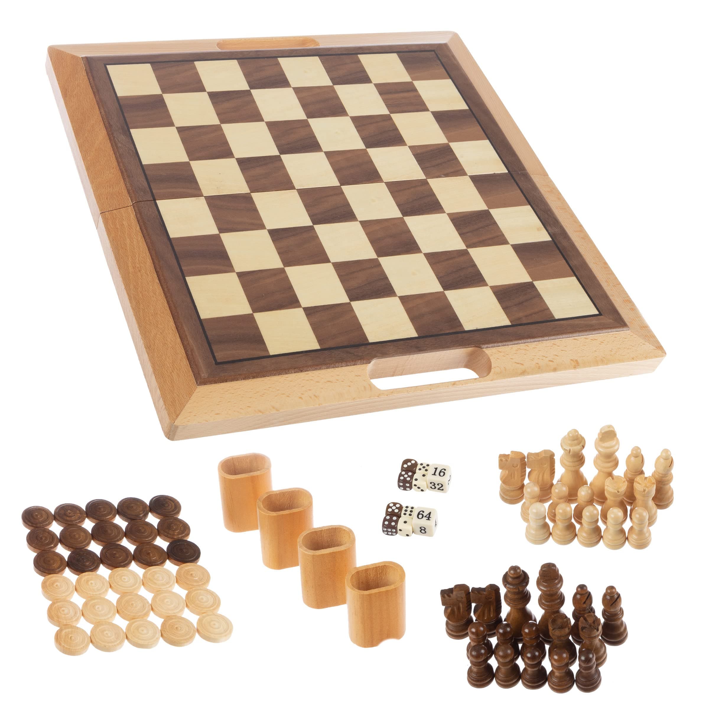 Deluxe Wooden Chess, Checker and Backgammon Set, Brown by Trademark Games