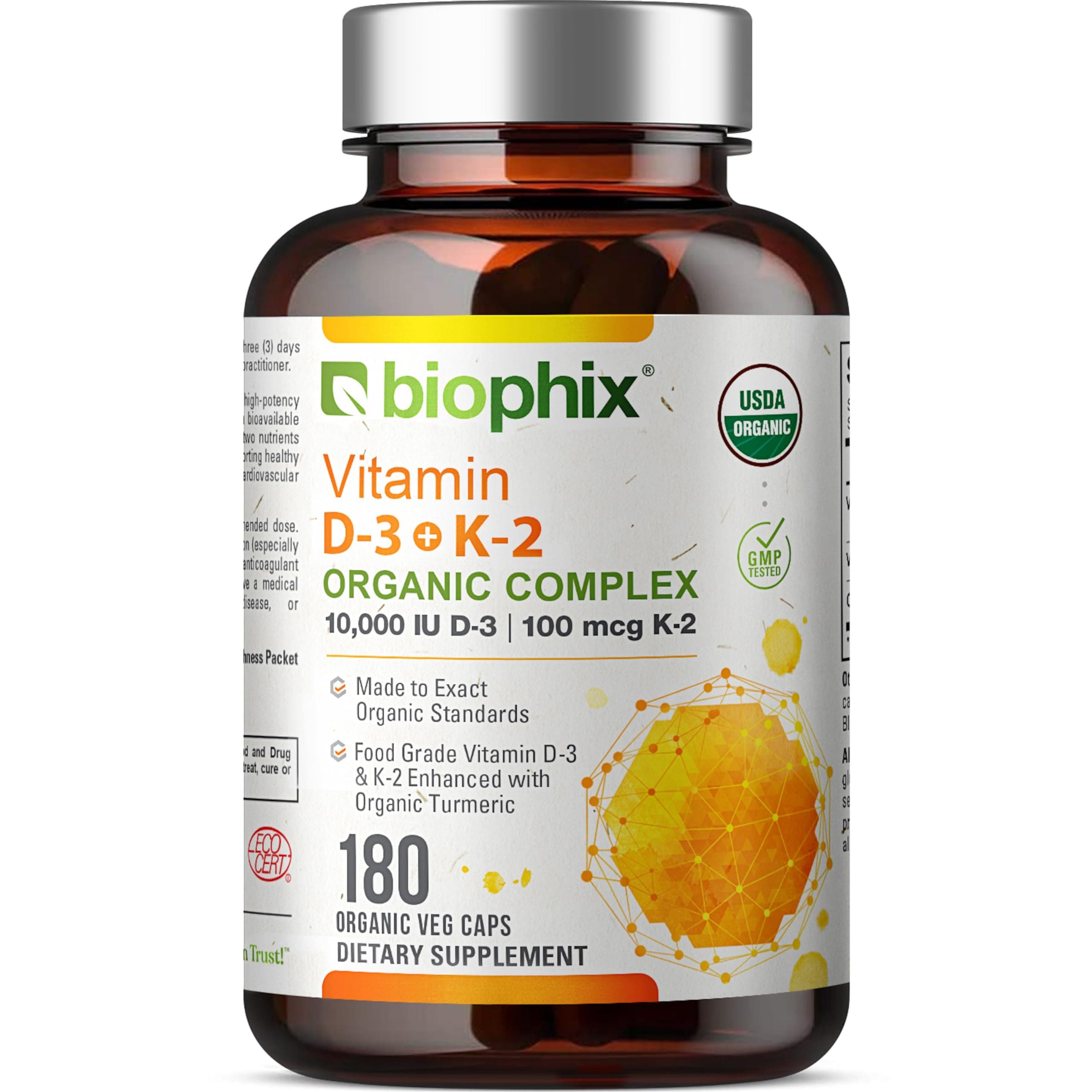 biophixOrganic Vitamin D-3 K2 Turmeric 180 Vcaps - High-Potency Supports Strong Bones Immune Health