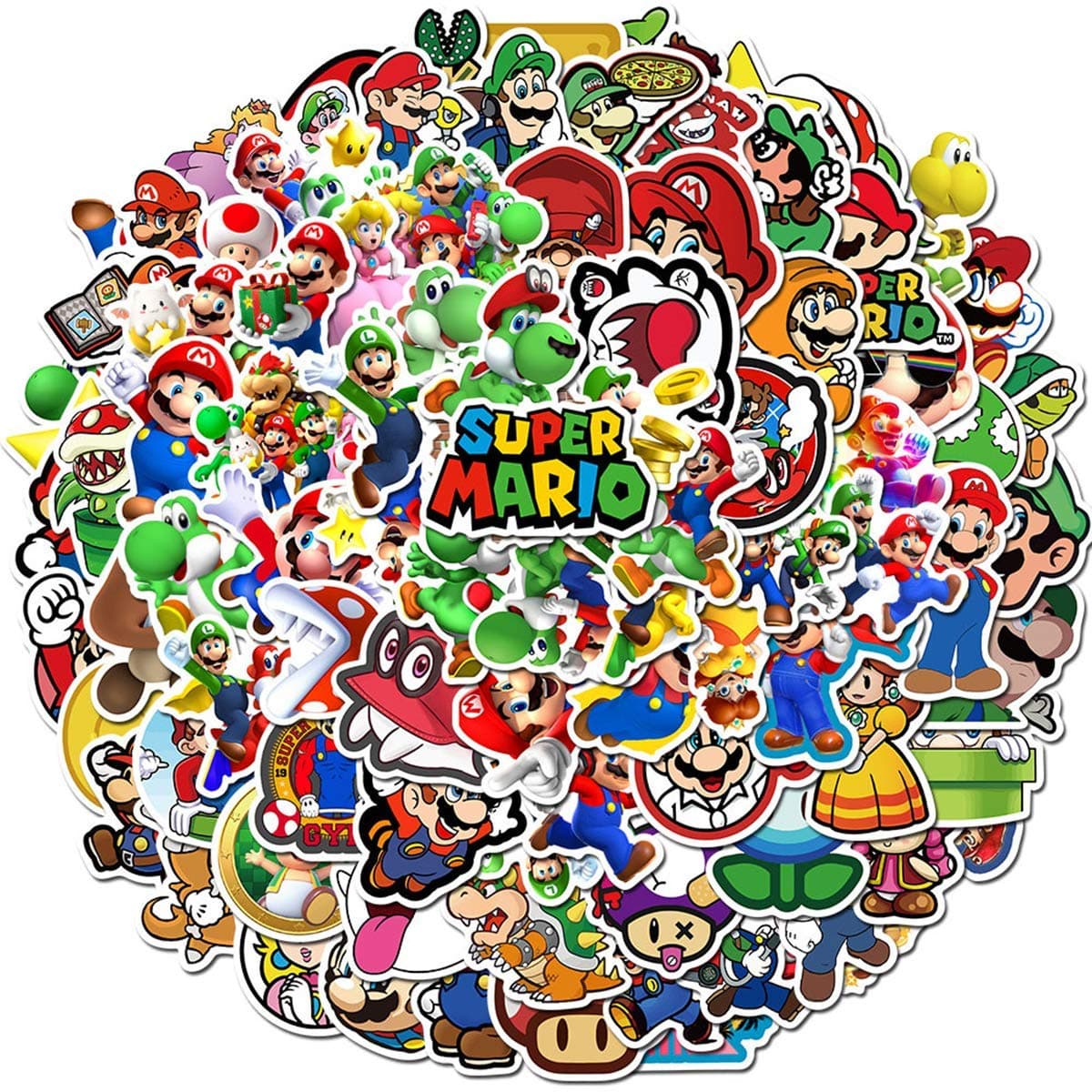 Meet Holiday Super Mario Stickers 100 PCS Cute Cartoon Game Comics Vinyl Waterproof Stickers Kids Room Decor Sticker (Super Mario)
