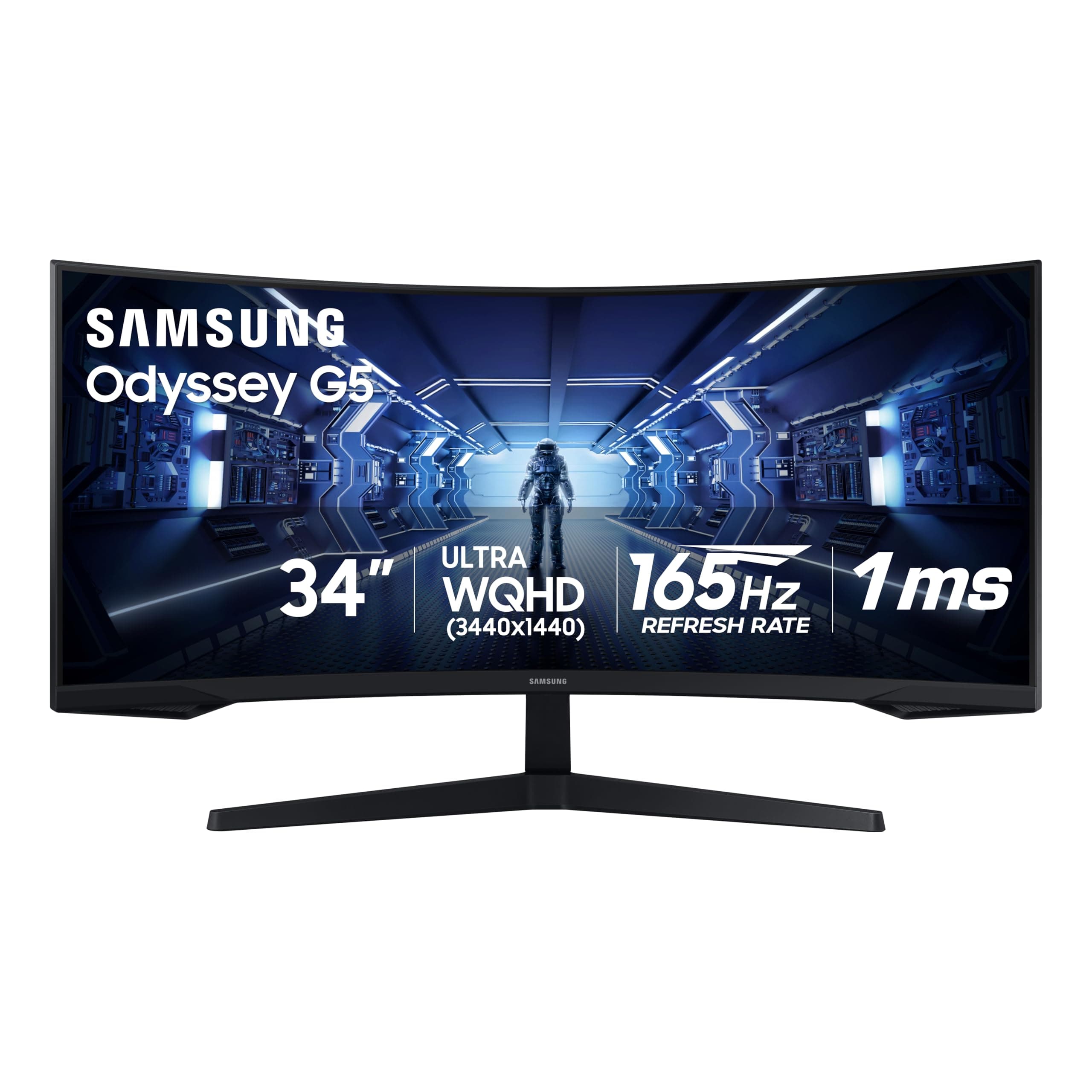 34' Odyssey G5 Ultra-Wide Gaming Monitor with 1000R Curved Screen, 165Hz, 1ms, FreeSync Premium, Large Display, Eye Comfort, Multiple Ports, WQHD, LC34G55TWWNXZA, Black