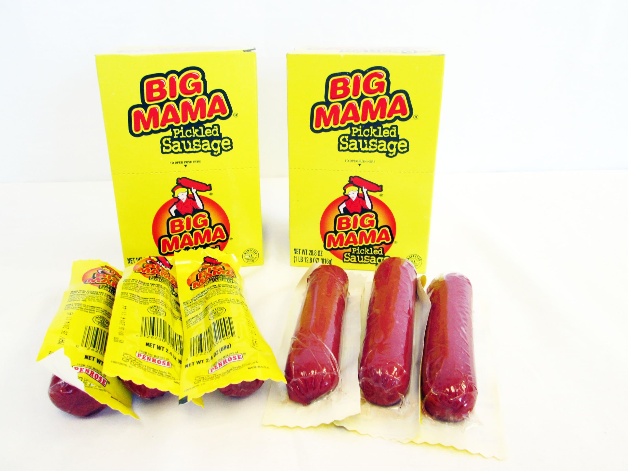 Big Mama Pickled Sausage, Made with Chicken and Pork: 24 Packs of 2.4 Oz