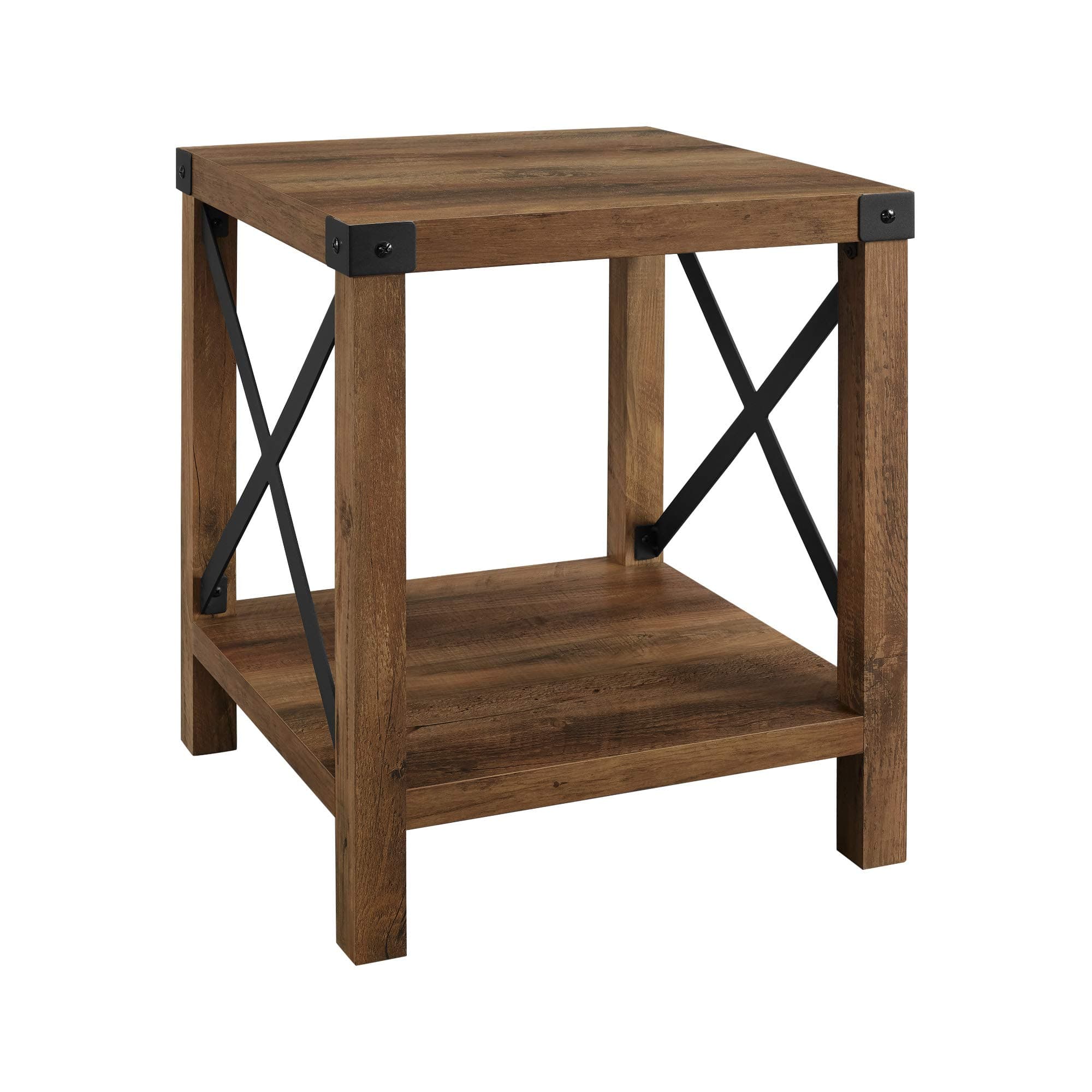 Walker Edison Sedalia Modern Farmhouse Metal X Side Table, 18 Inch, Rustic Oak