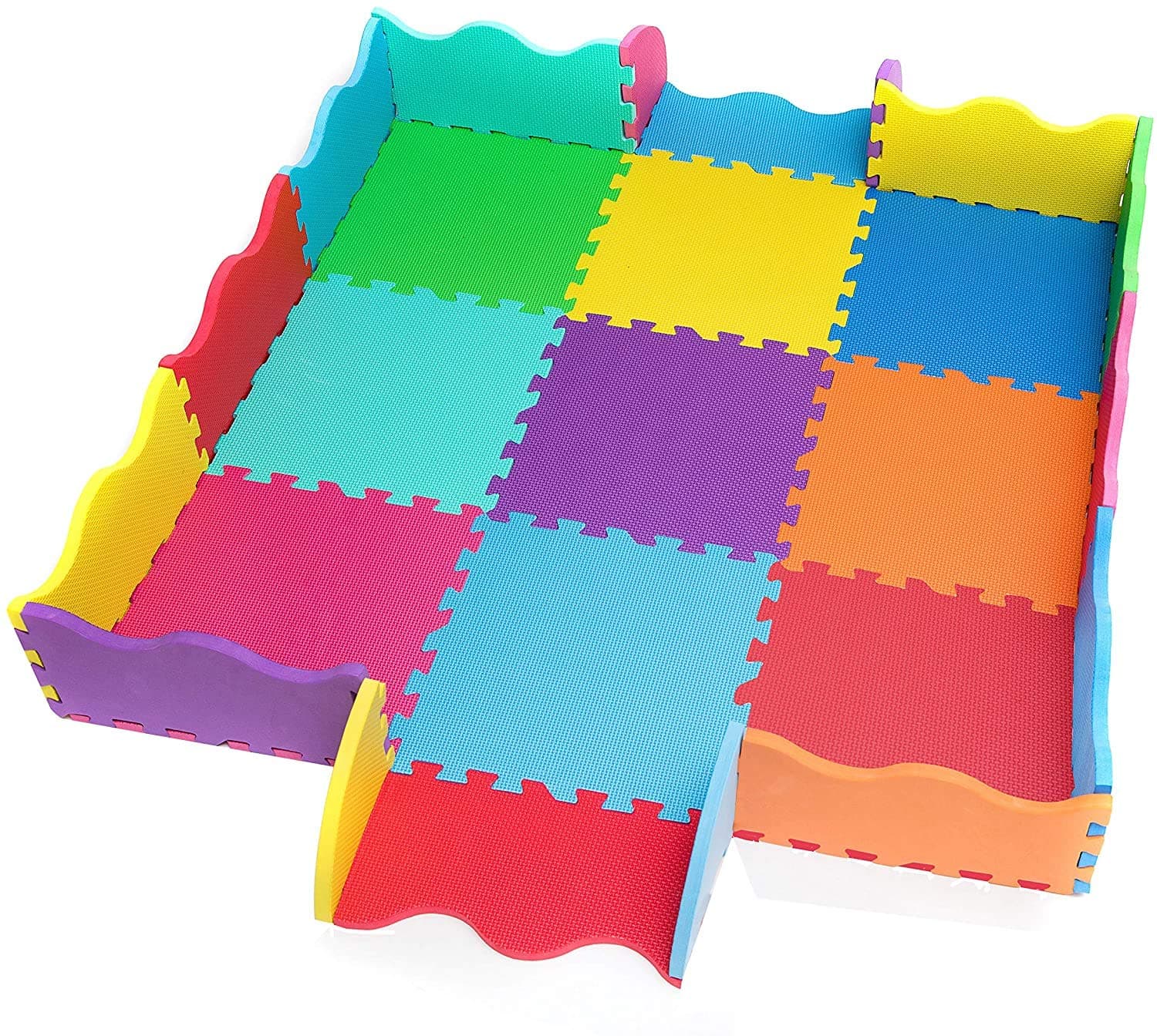 Edukit EVA Foam Play Mat with Borders; 25 Pieces; 31.5 x 31.5cm; 1.4cm Extra Thick – Multi-Coloured and Interlocking Floor Tiles – Fun, Safe and Stimulating Soft Play.