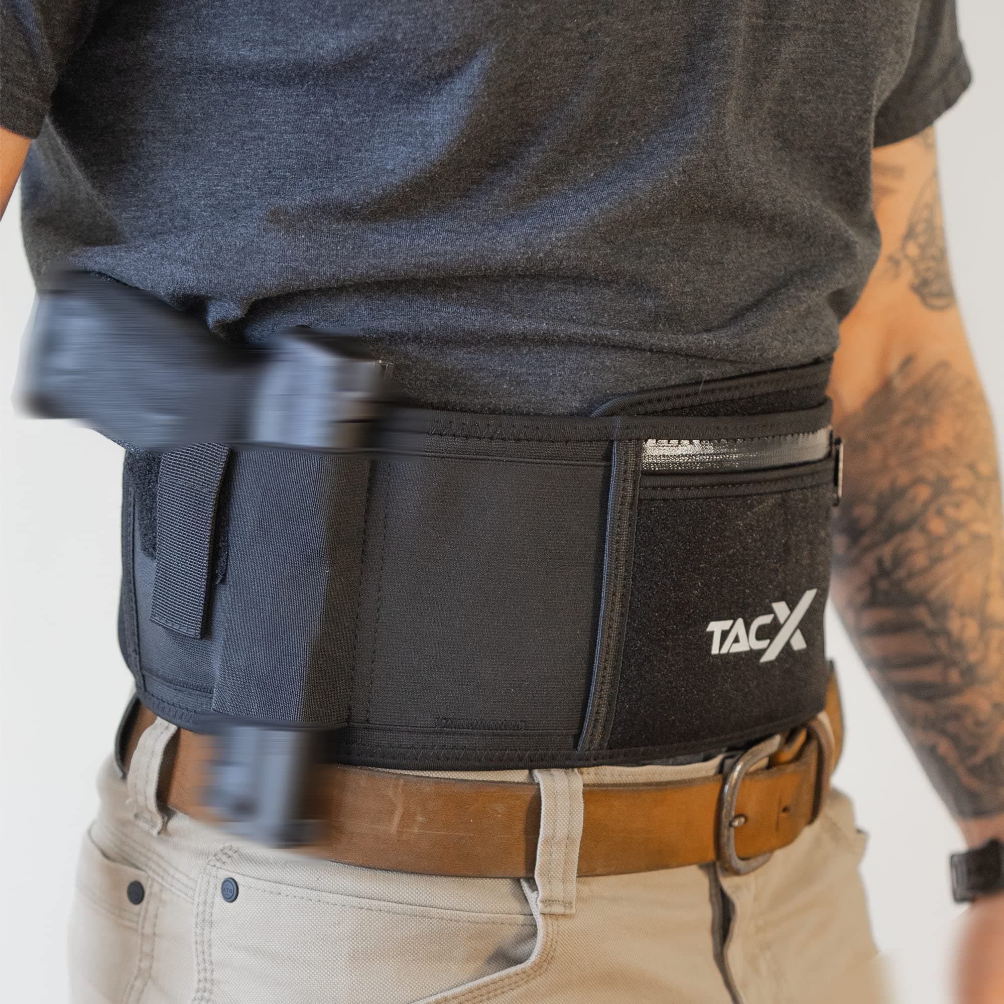 Belly Band Holster for Active Concealed Carry | Universal Design | IWB/OWB Pistol Belt | RFID Blocking Water Proof Zipper Gear Pocket | Spare Mag Pouch | Running, Hiking, Jogging