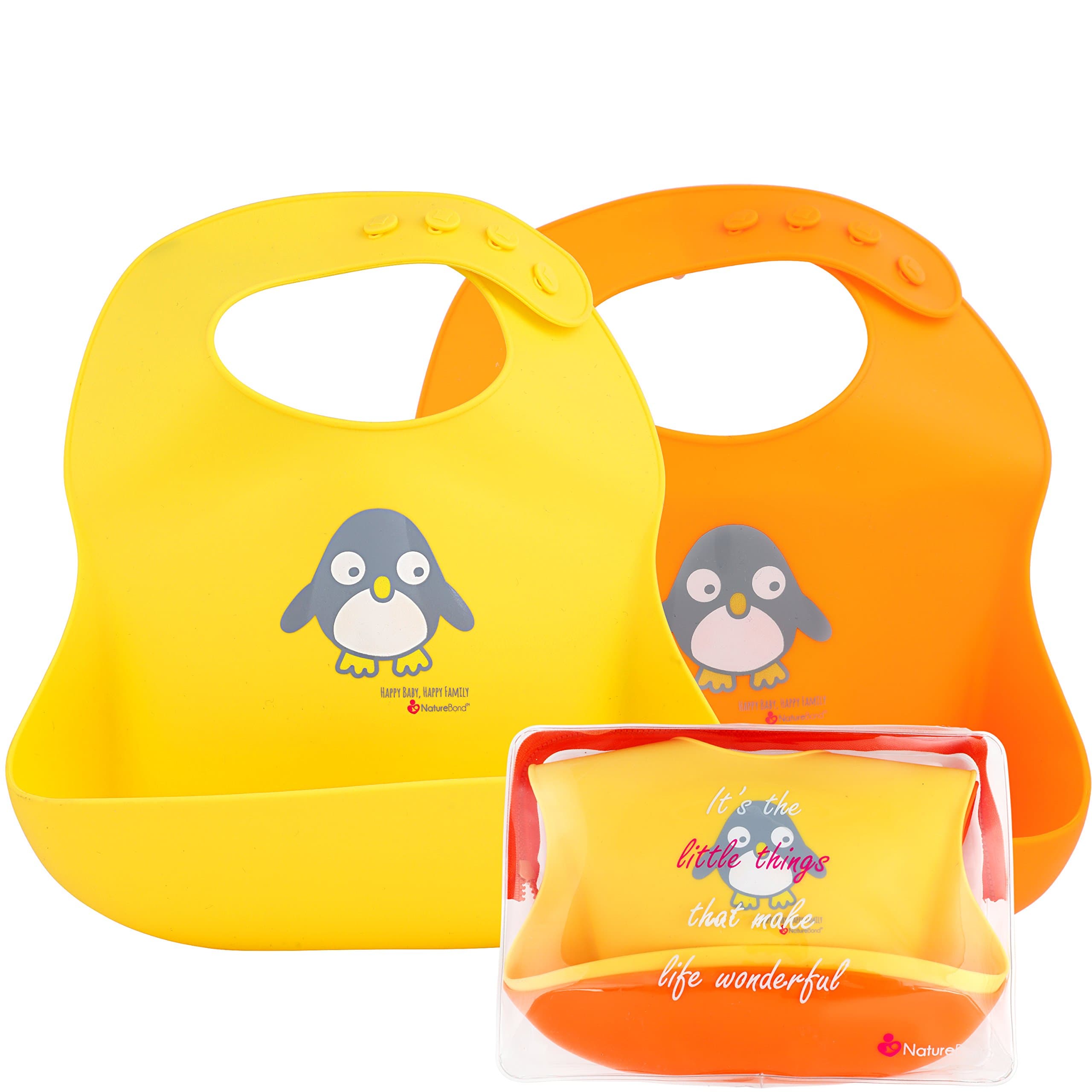 Silicone Baby Bibs Easily Wipe Clean With Waterproof Pouch (2 PCs)