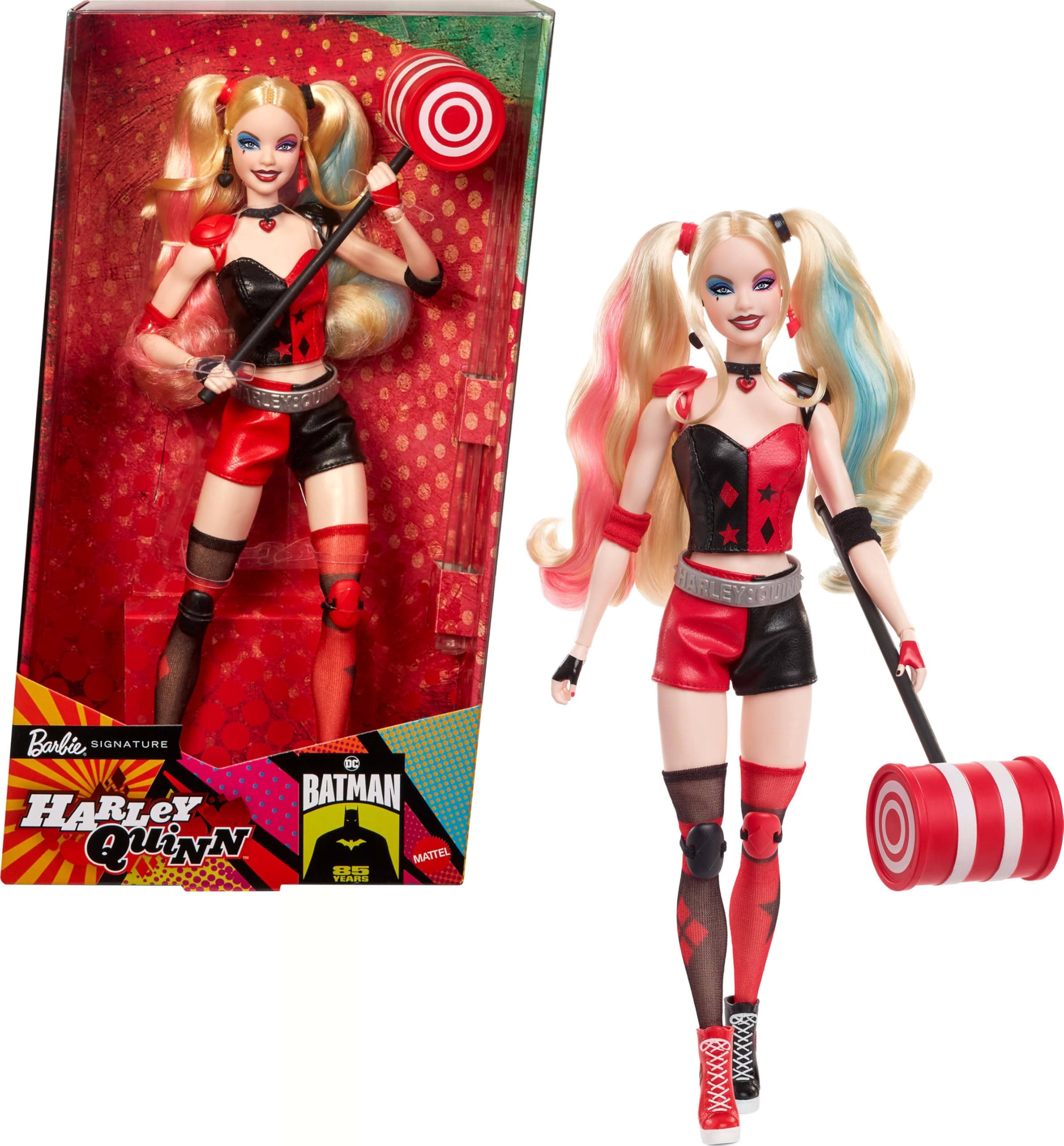 Barbie Signature Harley Quinn Collector Doll with Posable Body, Iconic Outfit, and Mallet Accessory, DC Batman 85th Anniversary Collectible, HRM84