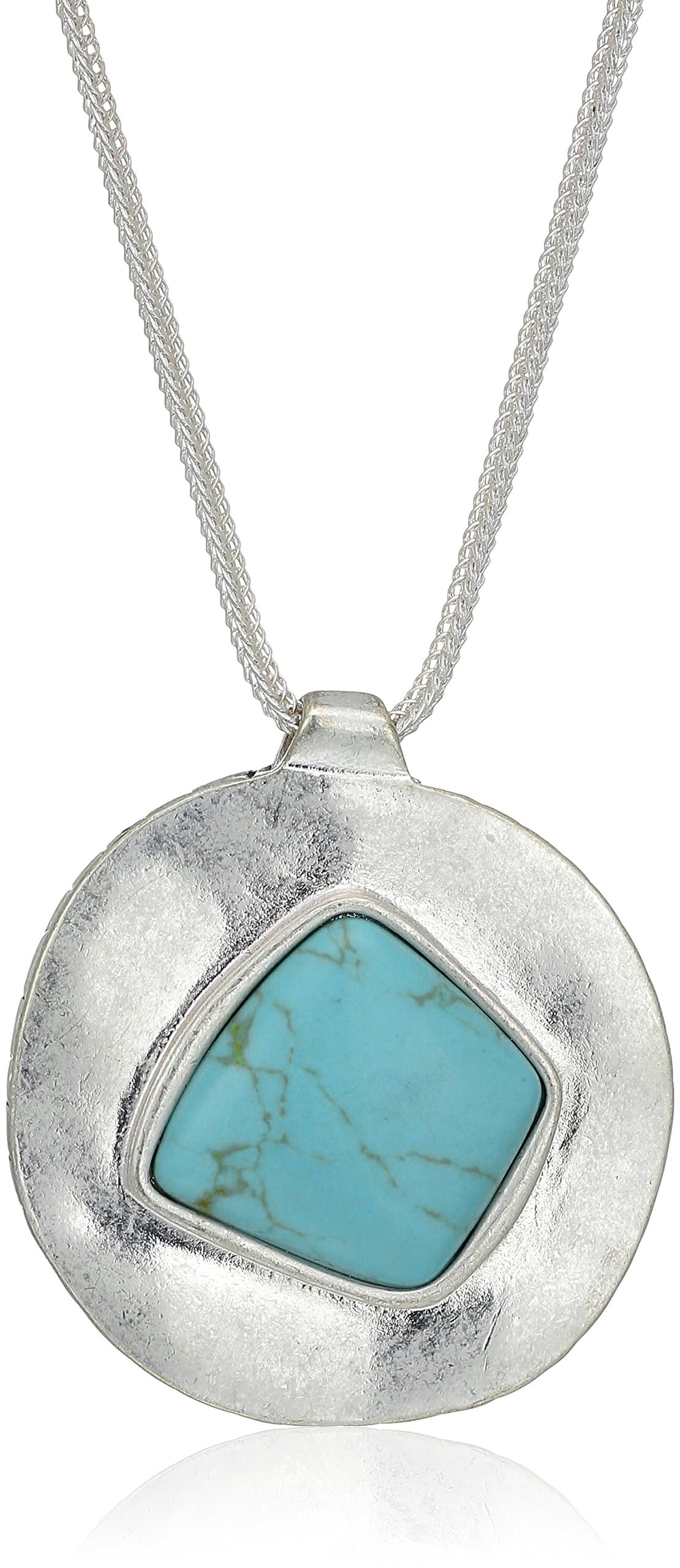 womens Semi-Precious Irregular Stone Turquoise Pendant Necklace