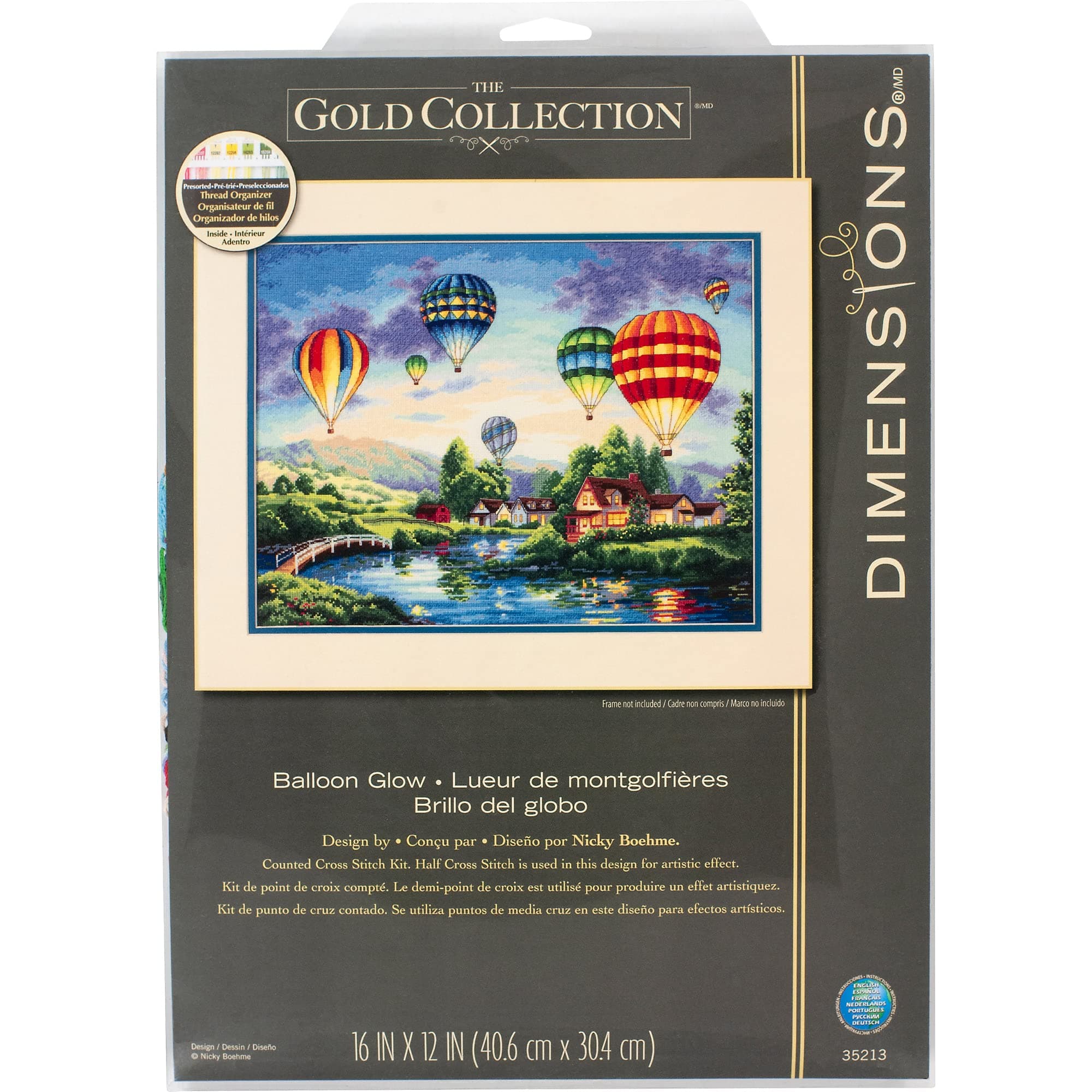 35213 Gold Collection Hot Air Balloon Advanced Counted Cross Stitch Kit, 18 Cnt. Ivory Aida, 12'' x 16''