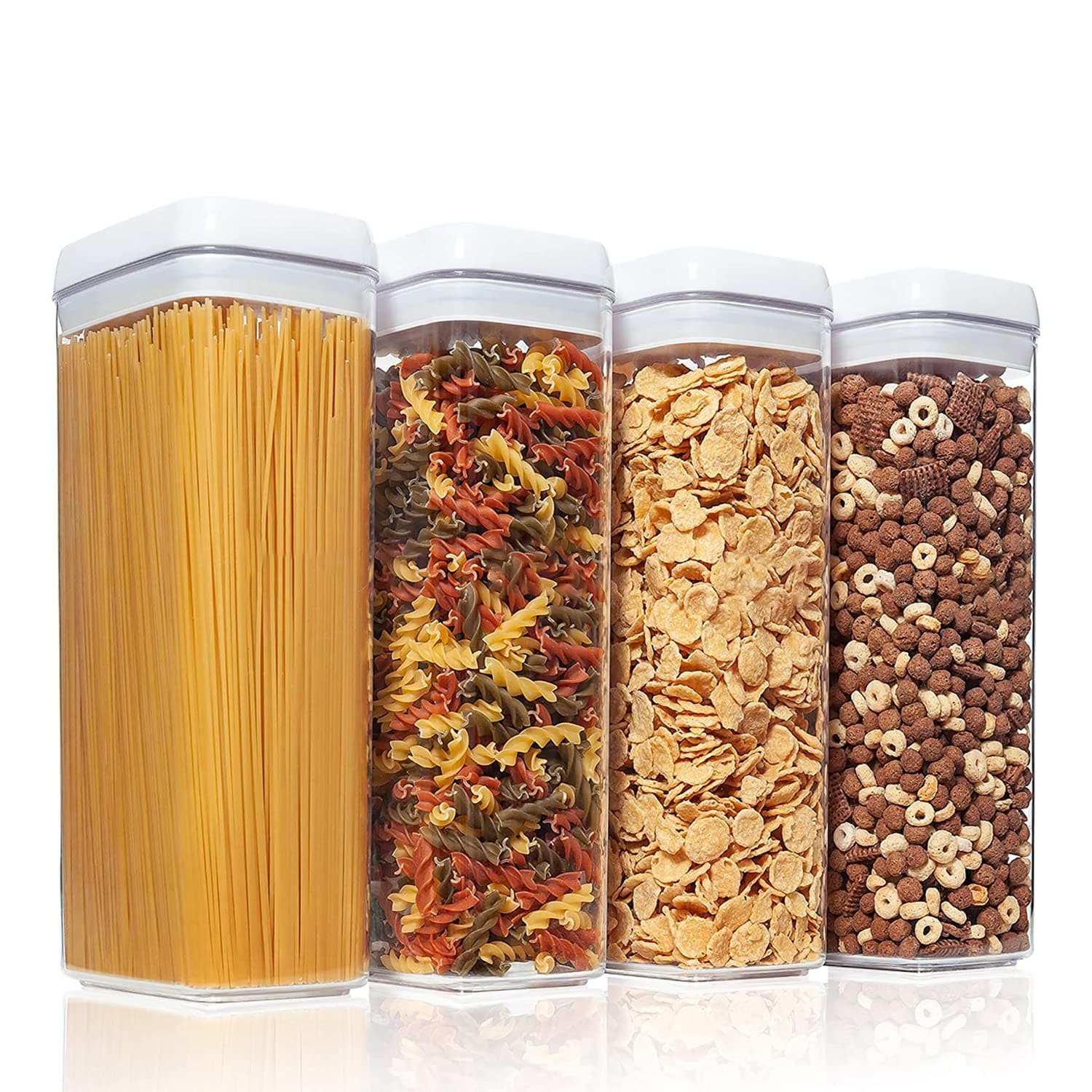 Airtight Food Storage Containers Set with Lock Lids,Set of 4,Pantry Organization Plastic Storage Jar Storage Tank for Cereal,Coffee, Sugar - Moisture Proof,BPA Free & Stackable Design (XL:1800ML)