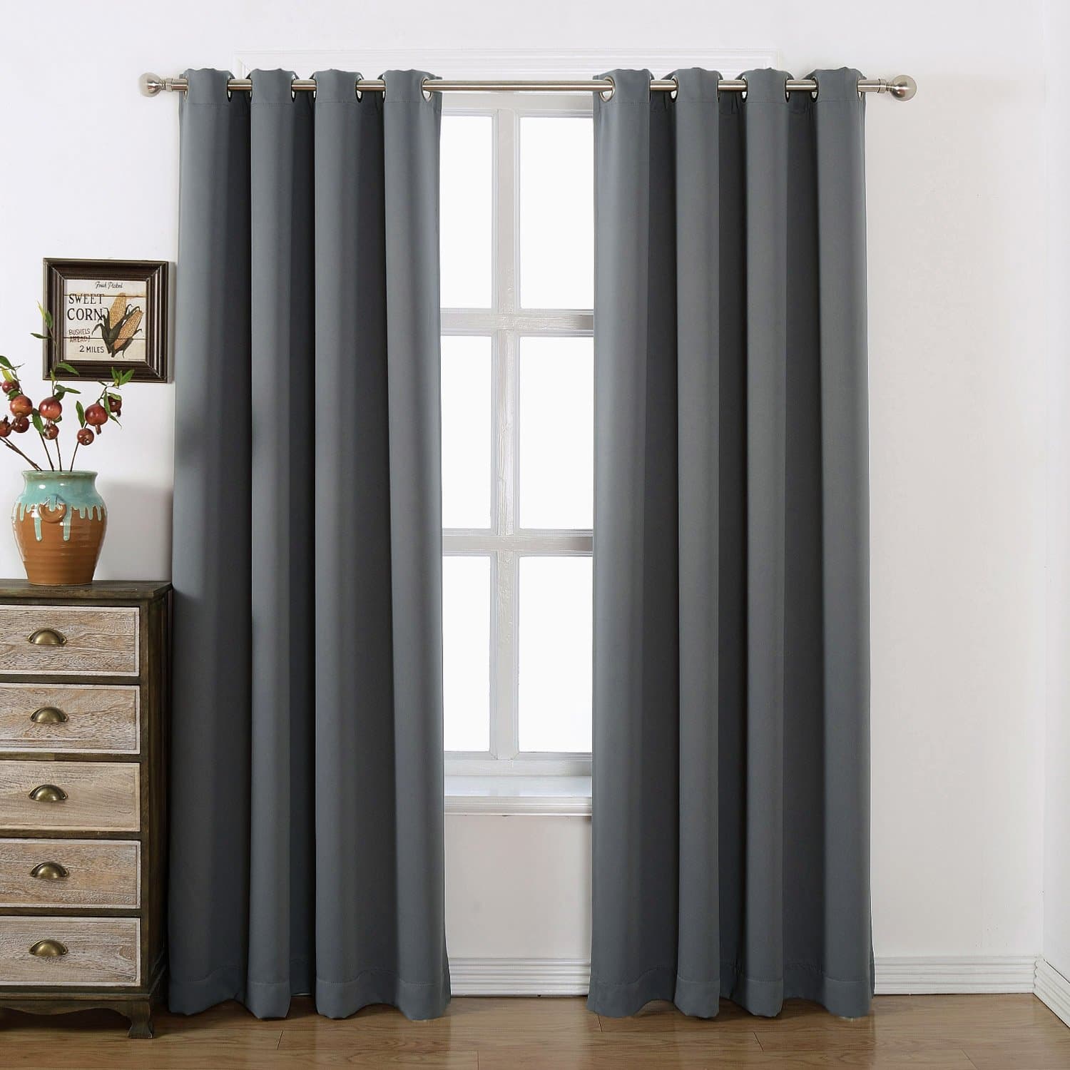 52x84-Inch Grommet Top Blackout Curtains , Charcoal Grey (Set of 2)