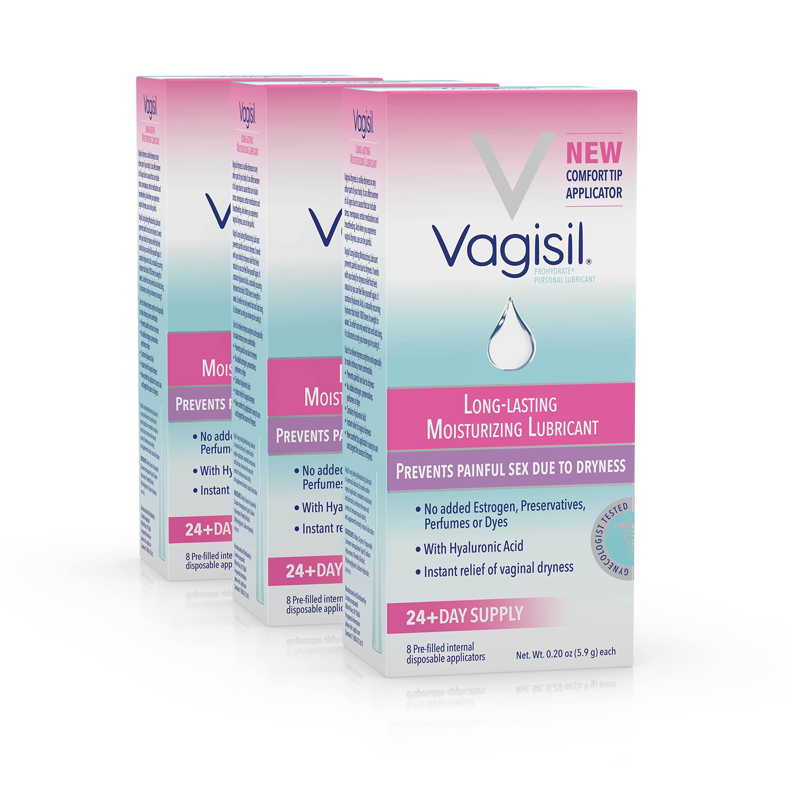 Prohydrate Internal Vaginal Moisturizer, Gel & Lubricant for Women, Gynecologist Tested, 8 Count, Pack of 3 (24 Total Applicators)