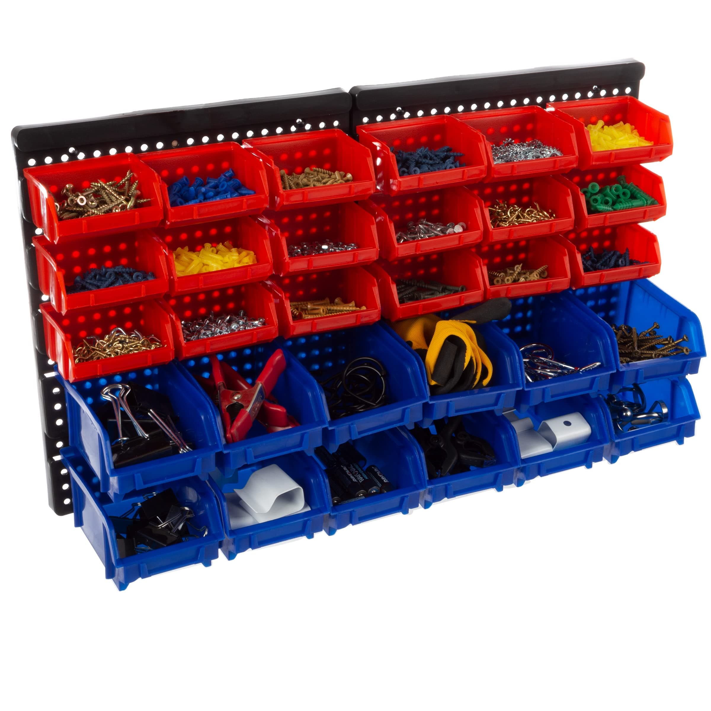 15-Bin Garage Organization Rack - Carbon Steel Rack with Removable Stackable Plastic Garage Storage Bins - Tools Organizer or Small Parts Organizer for Hardware,