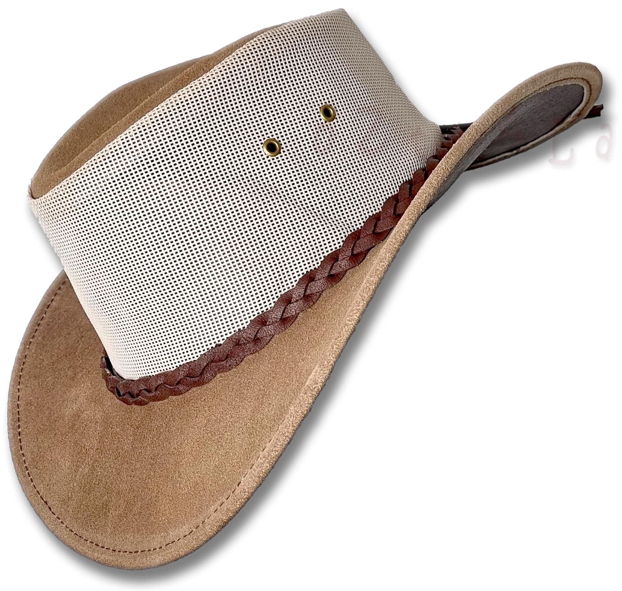 Oztrala HAT HL34 Suede Leather Mesh Australian Breezer Cowboy Golf Outback Summer Aussie Western Fishing Gardening Sun Men Women Kids Black Brown Tan Bush Chiller Kalista Breeze