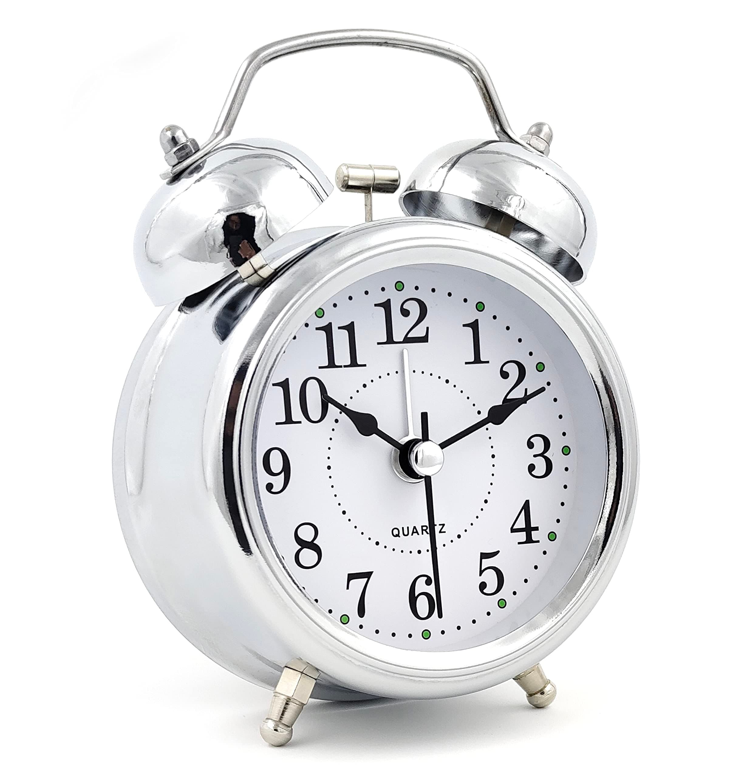 Metal Retro Twin Bell Alarm Clock With Tick-Tick Movement , With Night Light Function And Loud Old-Fashioned Alarm, Battery Operated, Silver