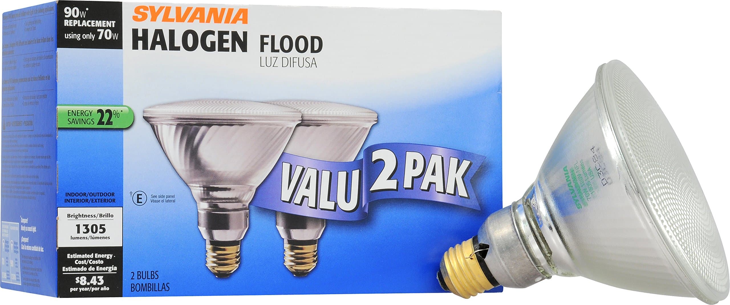 SYLVANIA Home Lighting 16744 Halogen Bulb, 90W Equivalent, Reflector Lamp, Pack of 2