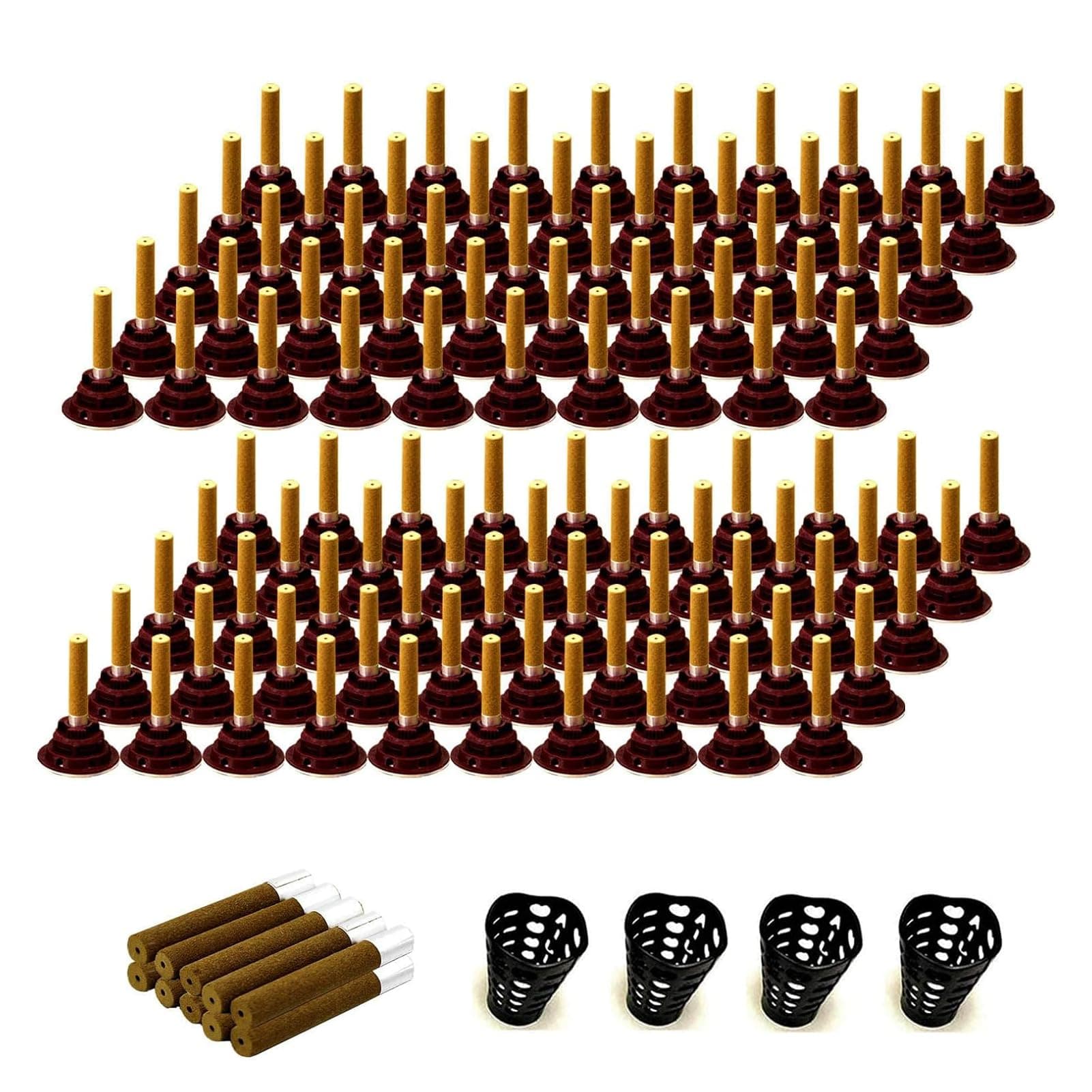 Moxibustion 110 Sticks, 100 Pcs Self Adhesive Base 5 Years Moxa Cones Moxi Sticks for Chinese Traditional AiJiu Body Acupuncture 4 Protective Covers 1 Acupoint Map