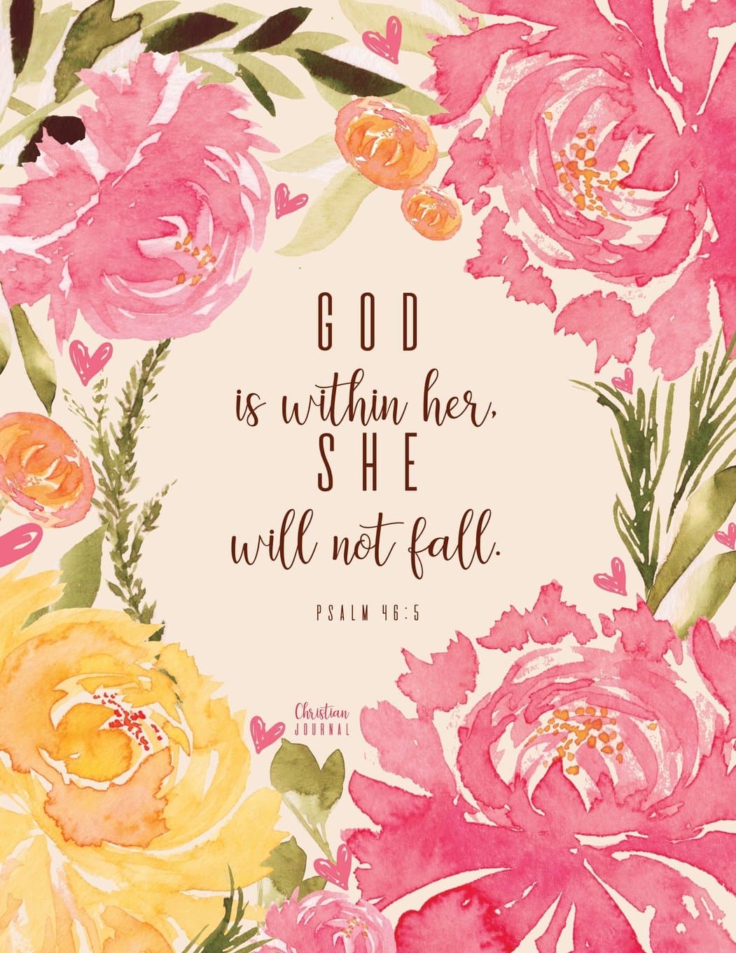 Christian Journal - God is within her, she will not fall. Psalm 46:5: Pink Journal Notebook. Bible Verse Cover (Journals To Write In For Women Christian)