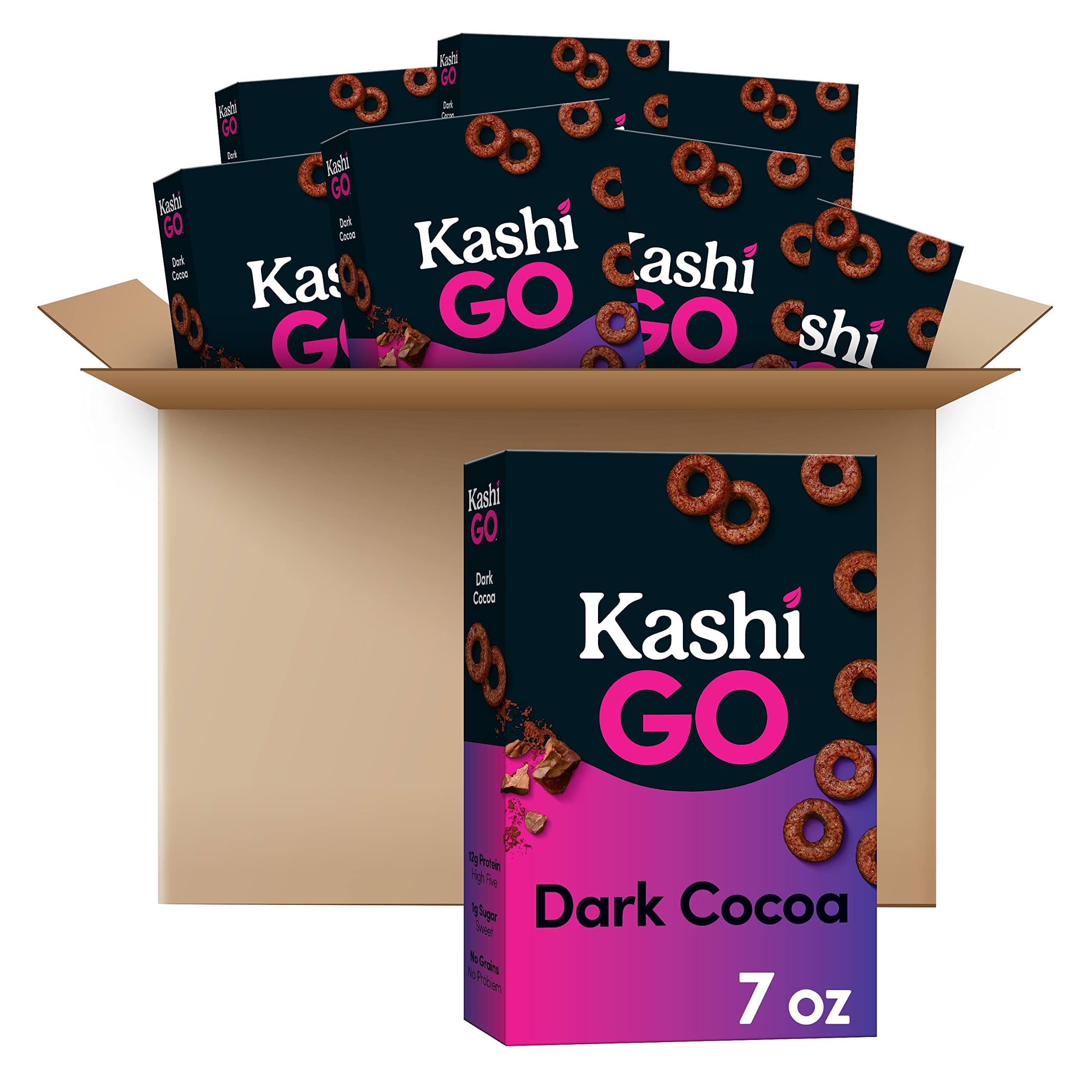 Kashi GO Breakfast Cereal, Vegan Protein, Keto Friendly Cereal, Dark Cocoa, 56 Oz Case (Pack of 8)