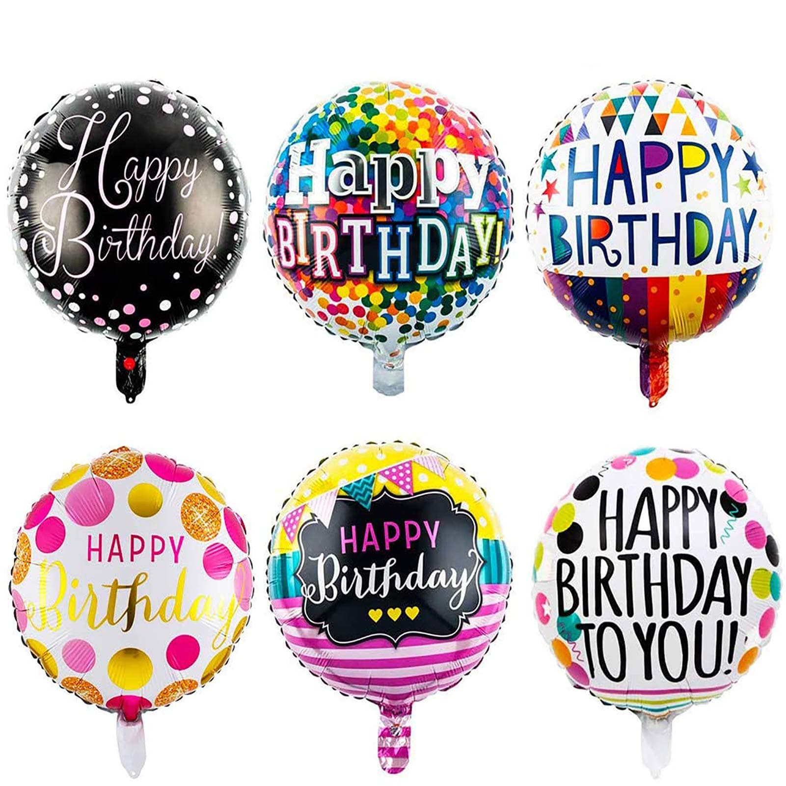 NPLUX 18" Happy Birthday Foil Balloons Round Mylar Helium Balloon Party Decorations Supplies 30 Pack