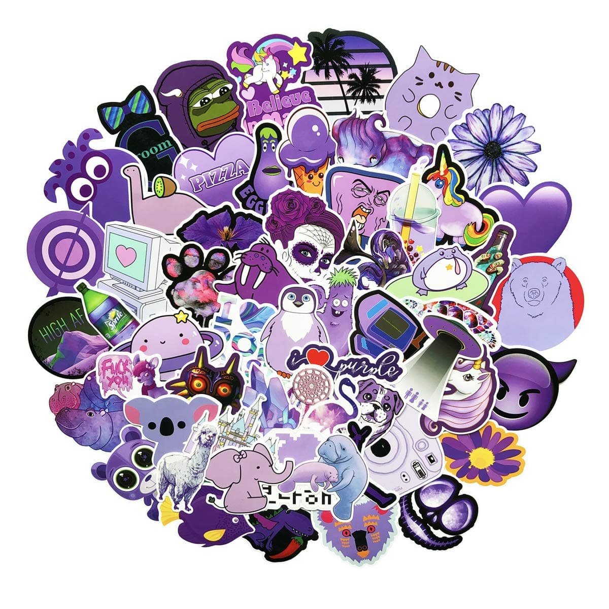 Stickers for Water Bottles Big 60-Pack Cute Purple Aesthetic Trendy Stickers for Teens,Girls Perfect for Waterbottle Laptop Phone Travel Extra Durable 100% Vinyl (Purple 60)
