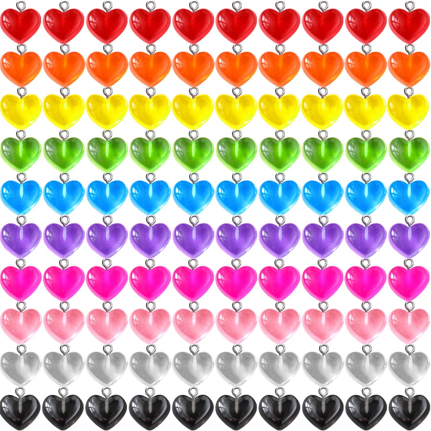 Hicarer Heart Charms Pendant Colorful Love Heart Candy Keychains Charm Necklace Earring Pendant for DIY Jewelry Crafts Supplies