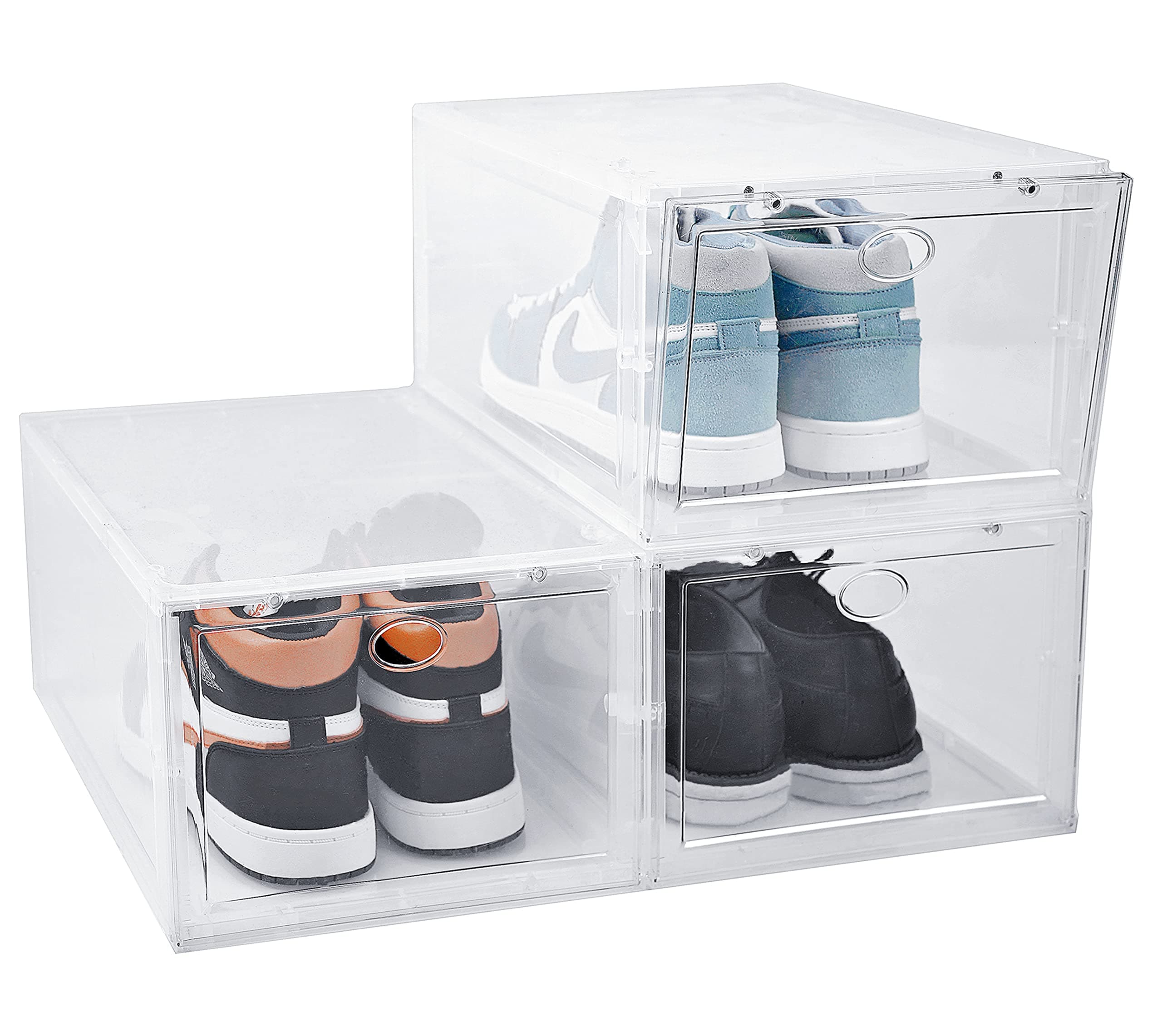 BYFU 3 Pack Shoe Storage Box Stackable, Clear Plastic Shoe Organizer Sneaker Box for Men Women Shoe, Shoe Container (Transparent)
