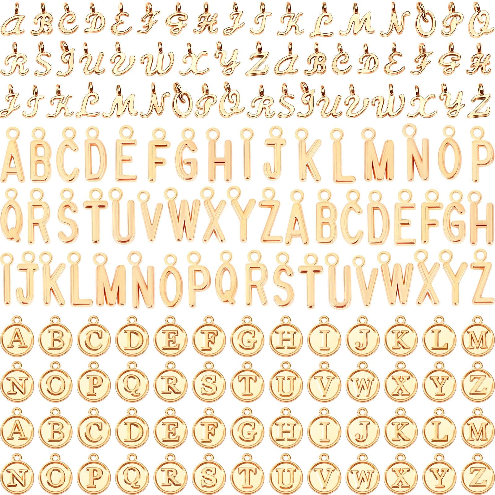 SANNIX 156Pcs/6 Sets ABC Letter Charms Mini A-Z Bracelet Necklace Pendants with 200Pcs Open Jump Rings for DIY Jewelry Making