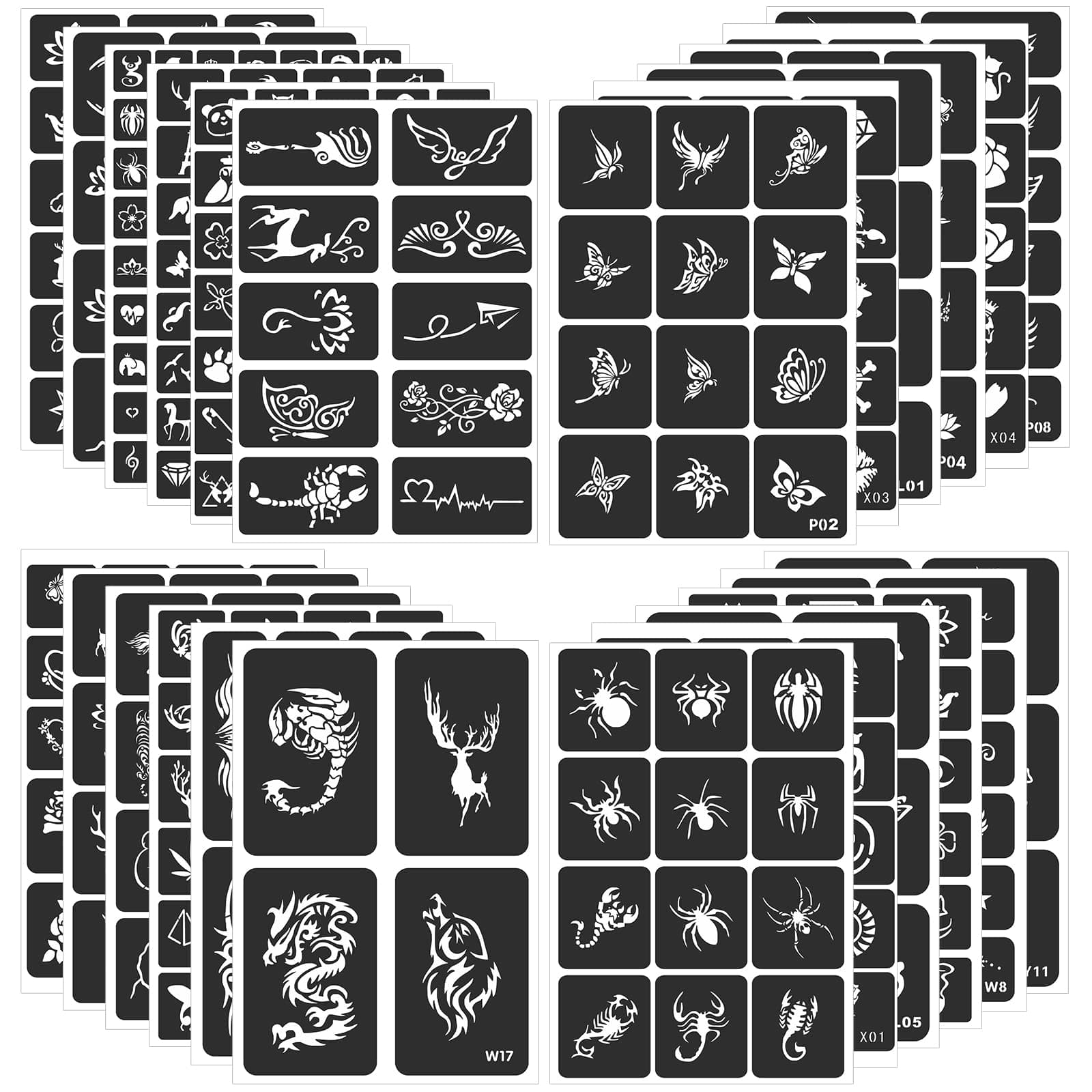 24 Sheets Tattoo Stencils for Kids Teens Adults, Henna Tattoo Stencil Kit, 400pcs Tattoos Design, Tattoo Stencil for Real Tattoos, Airbrush Tattoo Stencils, Henna Stencil for Face Hand Finger