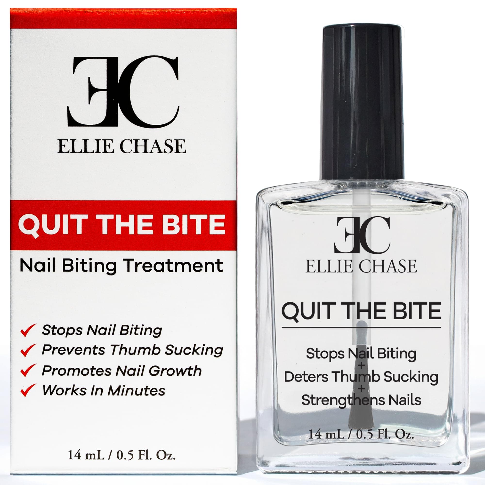 Ellie Chase Stop Nail Biting Deterrent Treatment Polish Extra Bitter Taste 0.5 Oz | Stop Putting Fingers In Your Mouth | Safe For Adults & Kids | Helps Nail Growth Made in USA | DBP Free, TPHP Free