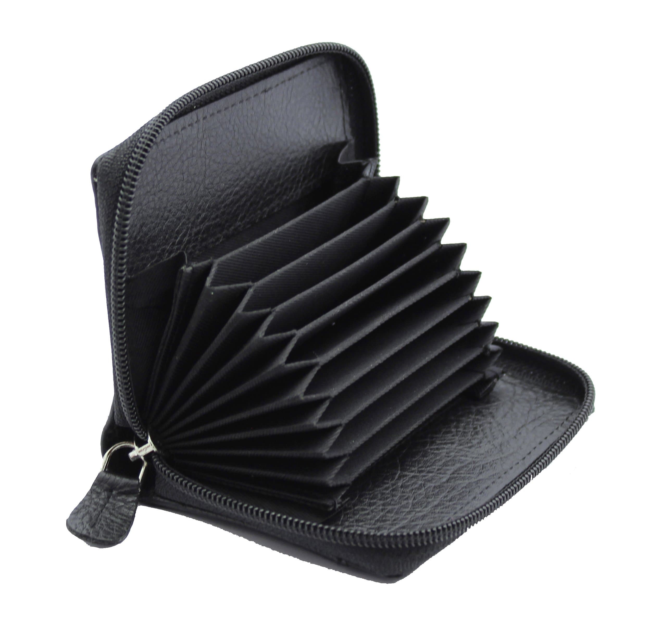 STARHIDE Womens Small Leather Fan Concertina Palm Credit Card Holder 1234 (Black)
