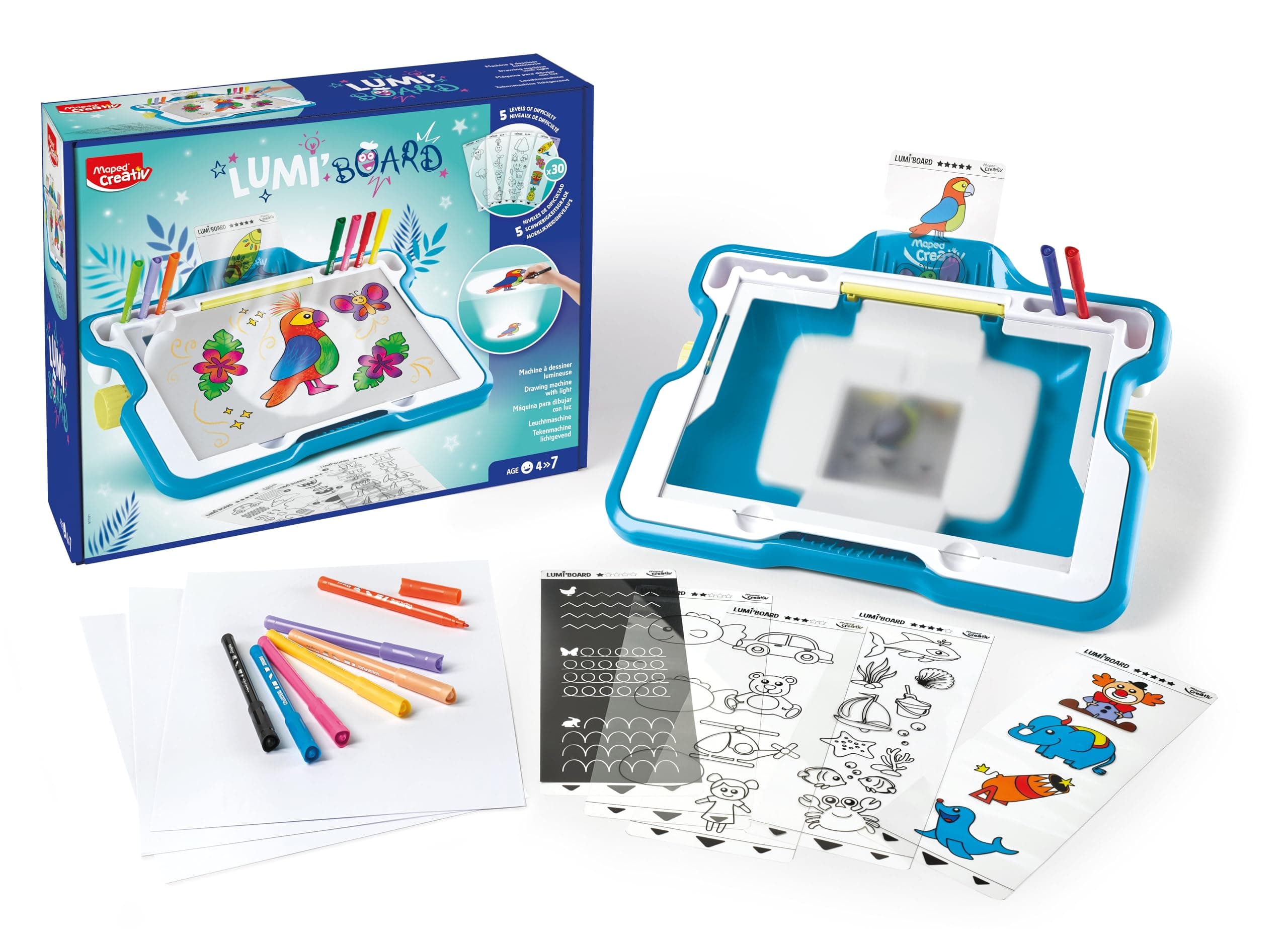 Creativ Lumi Board - Light Machine to Learn to Draw - 63 Piece Set Creative Toy – Illuminating Artist Board for Children 4+