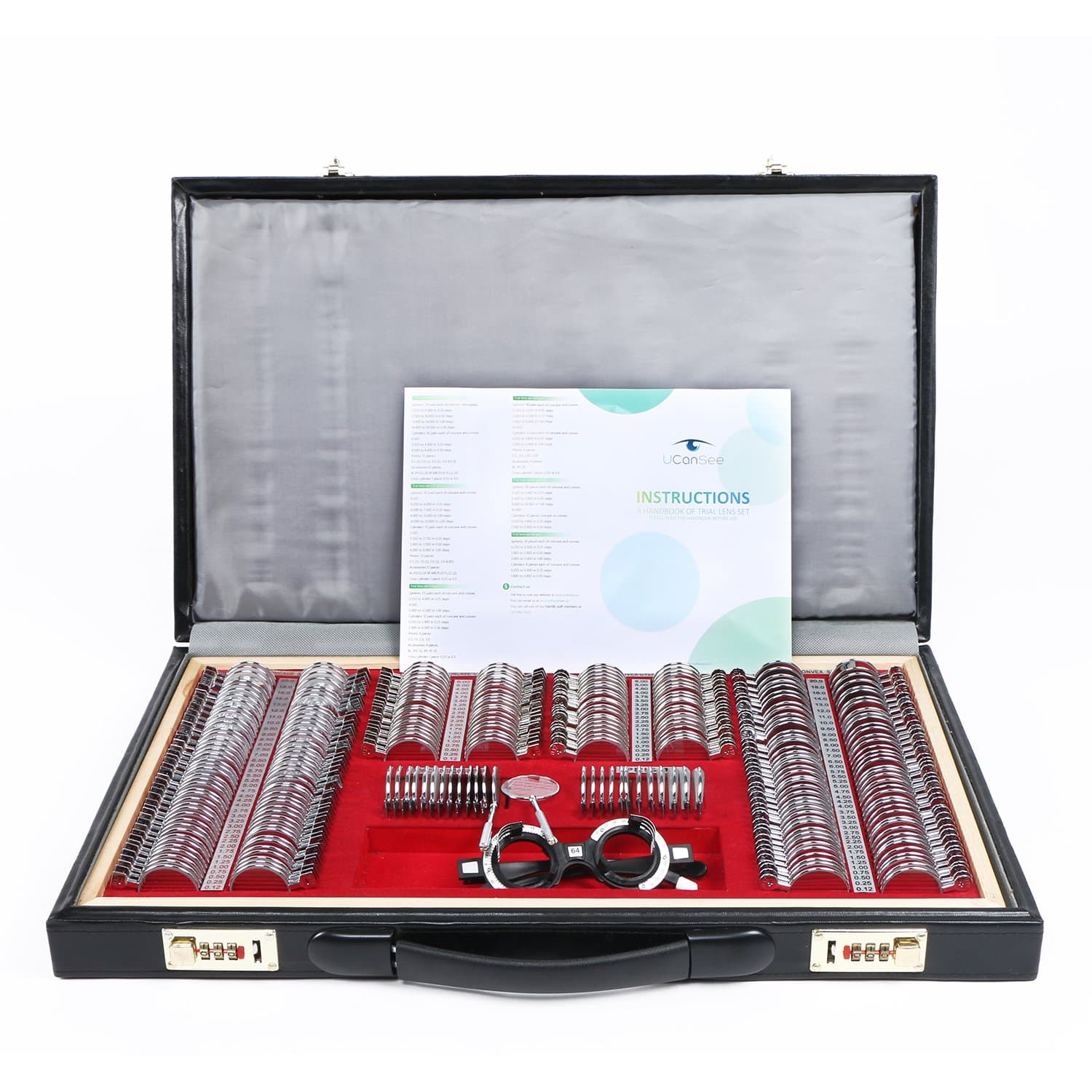 UCanSee 266 Trial Lens Set Optical Kit Metal Rim Wood Frame PU Leather Case