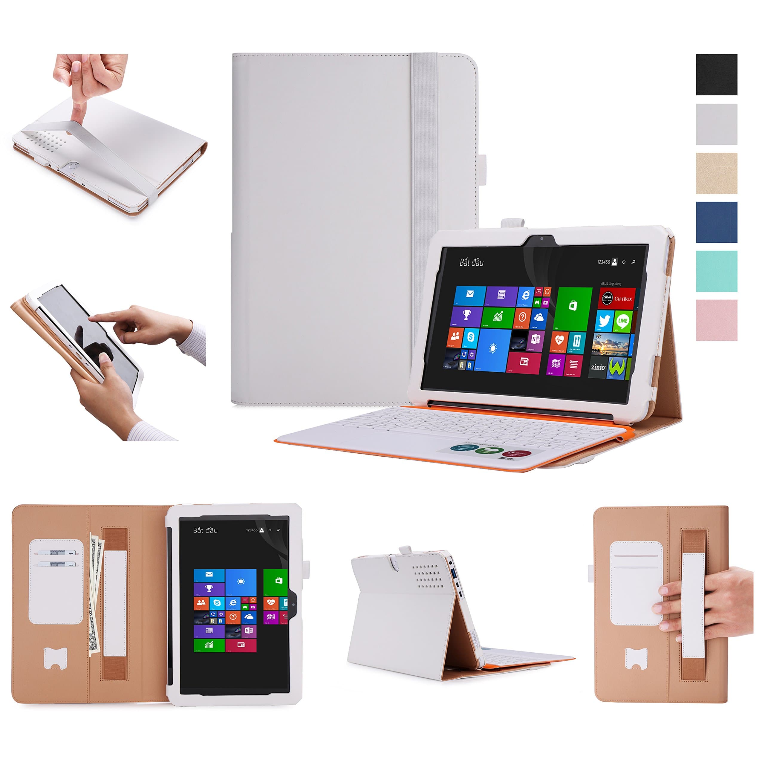 ASUS Transformer Mini T102HA Tablet Case,SongNi® Multi Function Premium Folio PU Leather Slim Smart Case Cover for ASUS Transformer Mini T102HA 10.1 inch Tablet-White