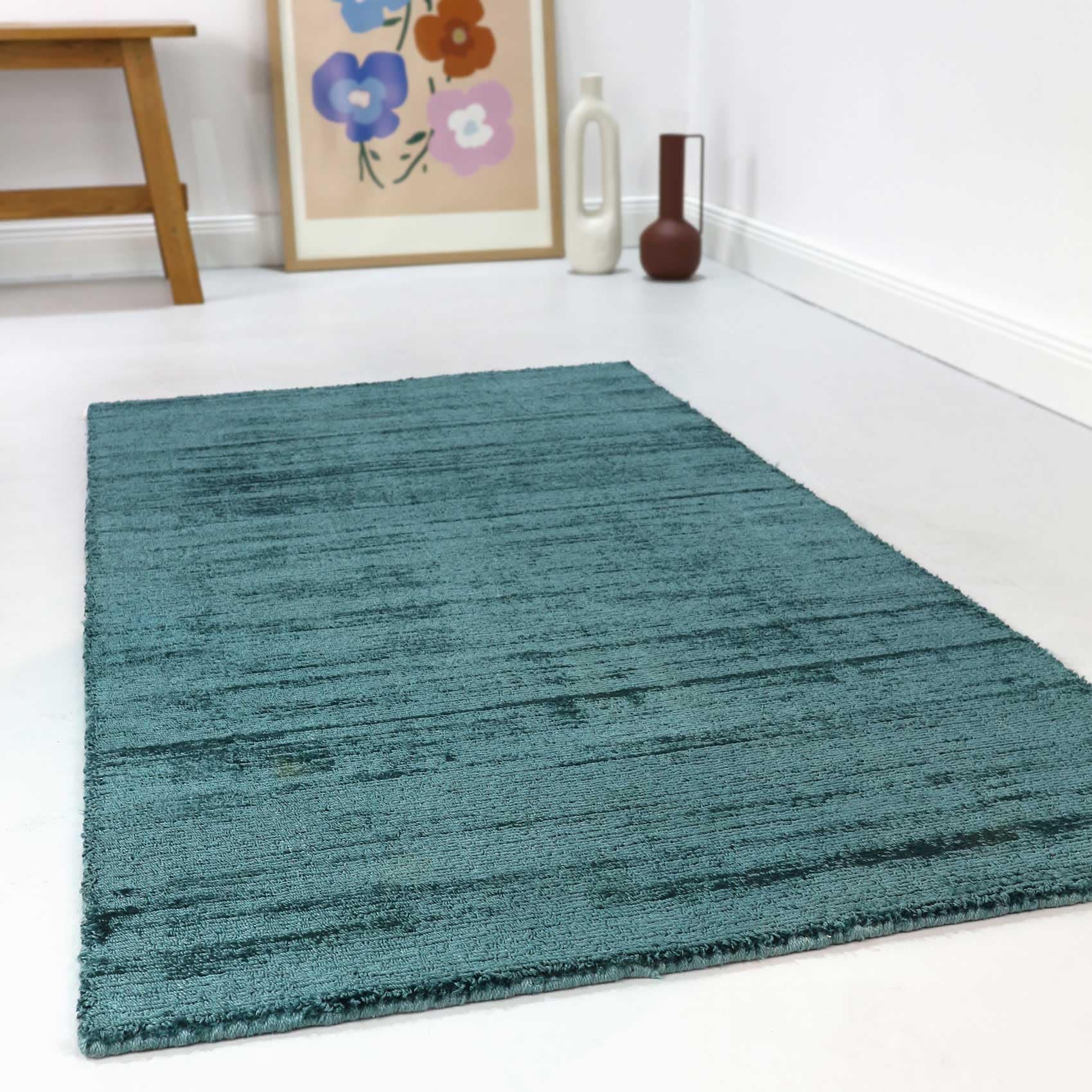 Wecon HomeEsprit Modern Heavy Short Pile Rug Made of Durable Polysilk with Silk Effect for Living Room, Bedroom and Study - Gil (110 x 170 cm, Petrol Turquoise)