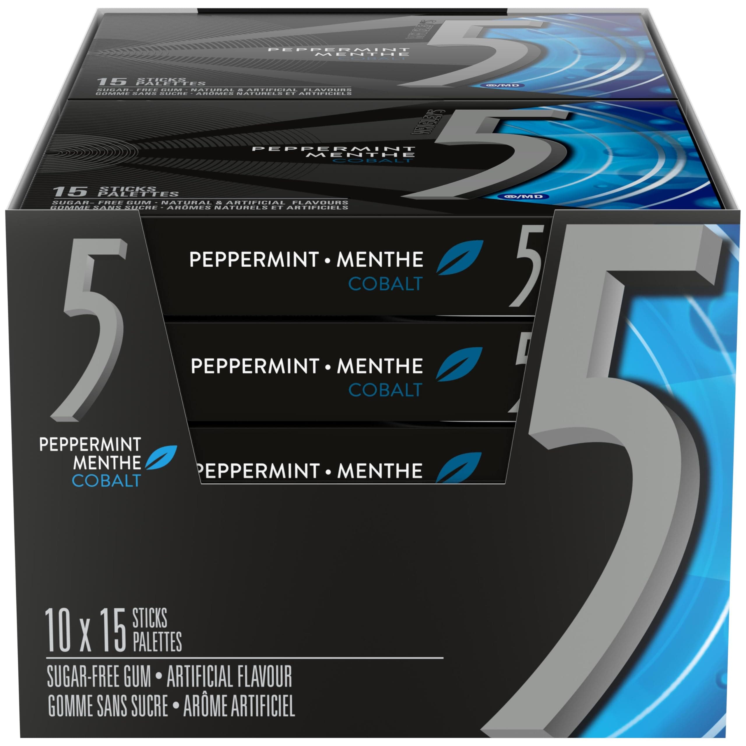 Wrigley 5 Cobalt Peppermint Sugar-Free Gum, 15 Count (Pack of 10)