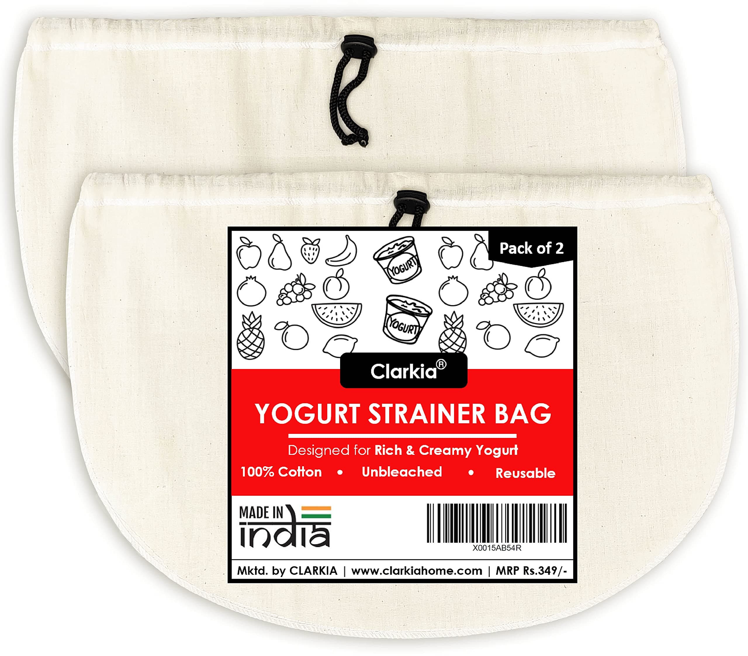 - Cotton Yogurt Strainer Cheese Cloth Bag | Hung Curd, Nut Milk, Rice, Almond, Oat Milk, Sprouts, Brew Coffee, Juice - 2 Pieces Made of Muslin Cloth, 16W x 27H cm