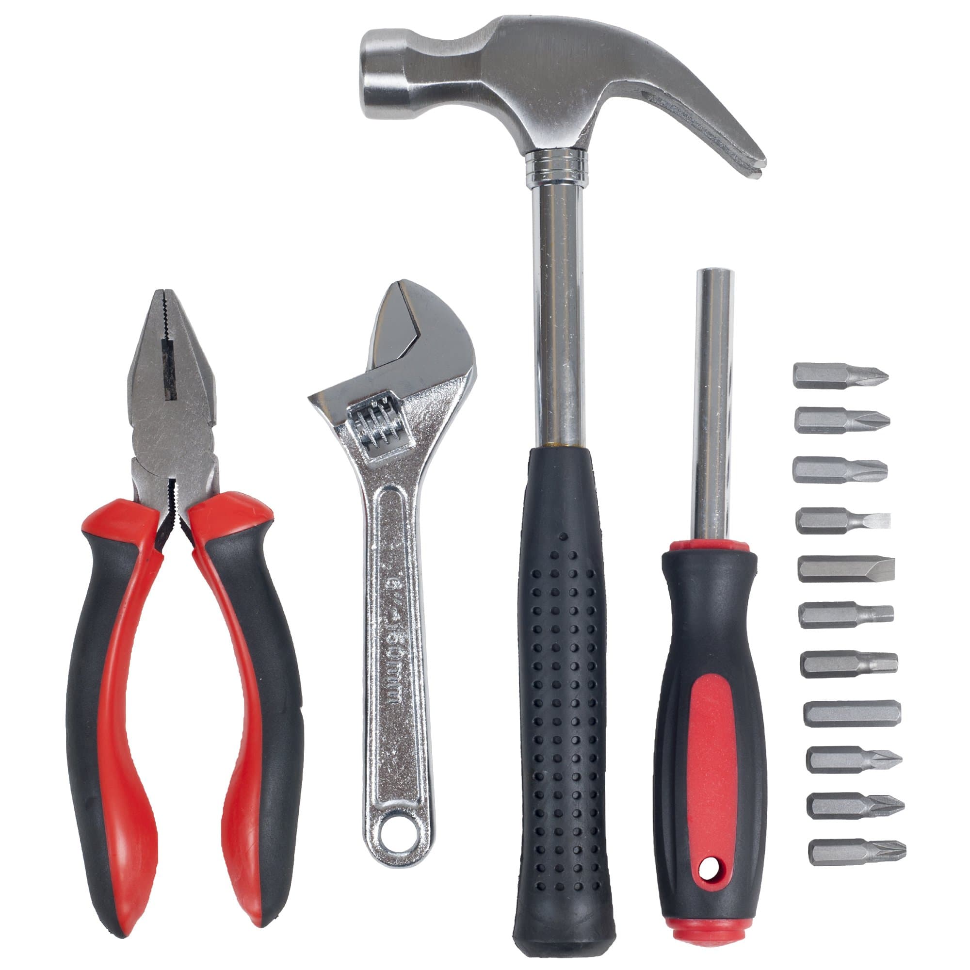 Stalwart 15-Piece Tool Set - Household Tool Kit with Hammer, Multi-Bit Screwdriver Set, Pliers, Wrench- Tools and Equipment for DIY Projects (Red)
