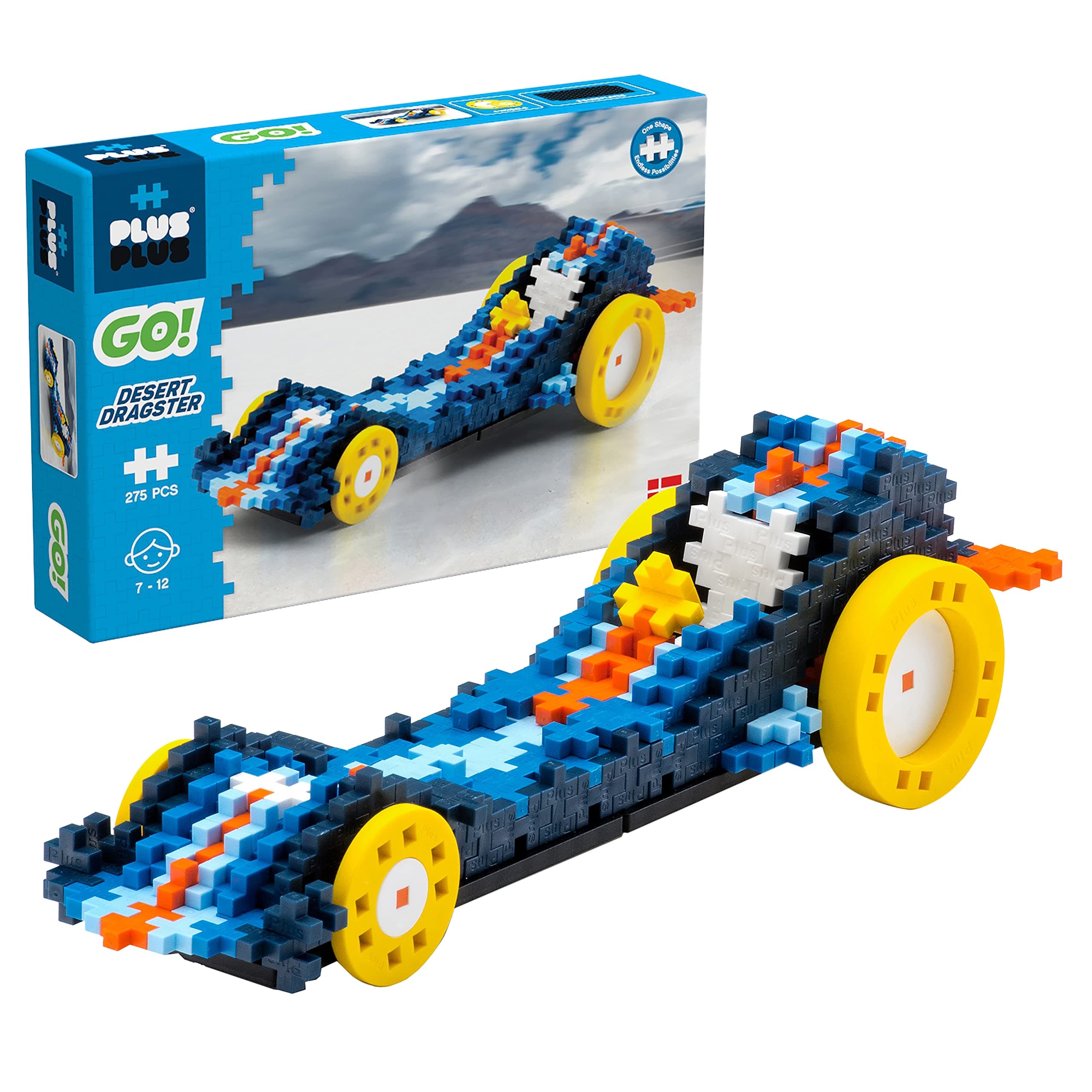 PLUS PLUS - GO! Desert Dragster - 275 Pieces - Model Vehicle Building Stem/Steam Toy, Interlocking Mini Puzzle Blocks for Kids