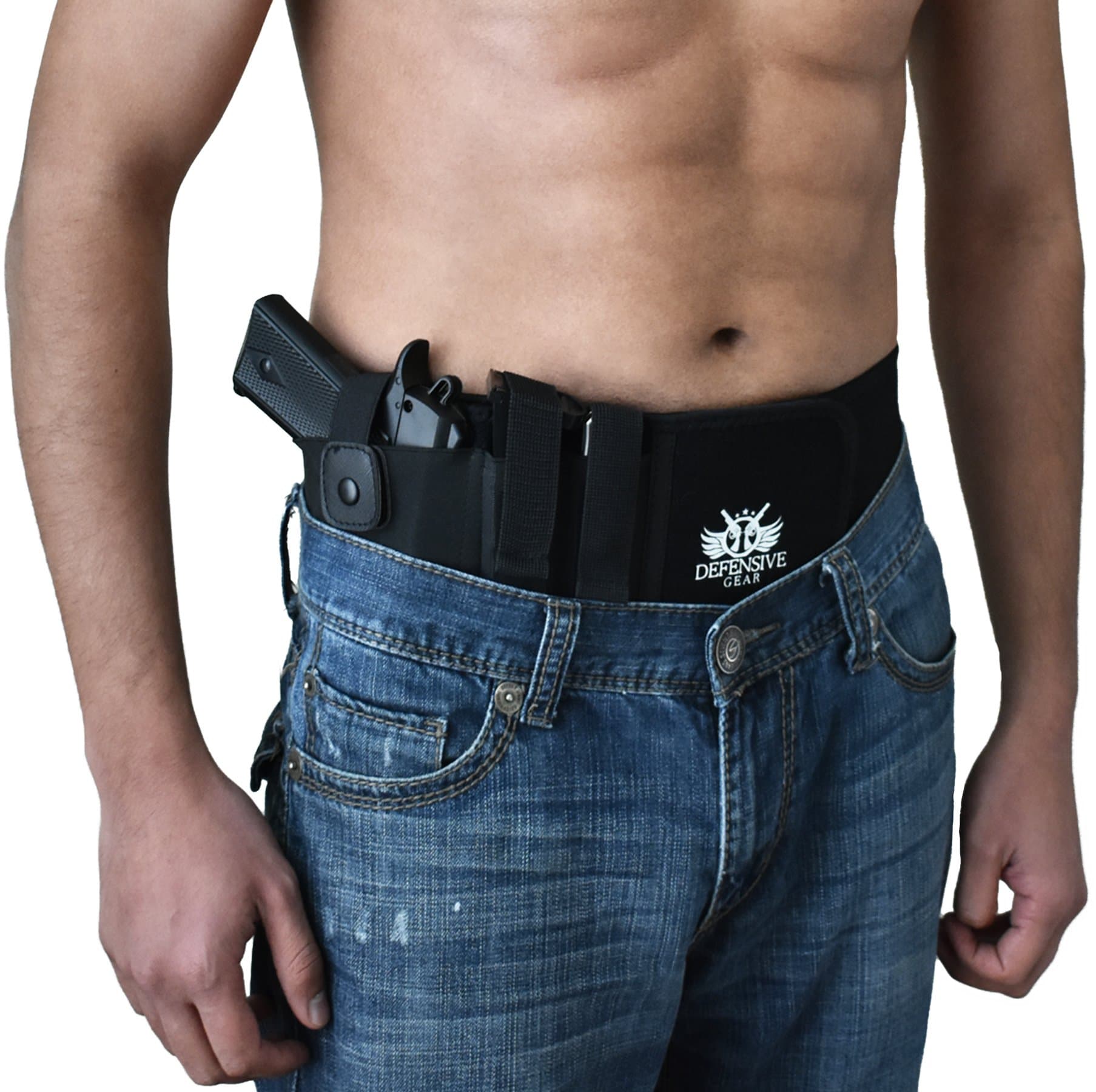 Defensive Gear Premium Belly Band Holster - Adjustable Waist Firearm Holster for Concealed Carry - Compatible with Glock 17, 19, 42, 43, Sig Sauer, M&P Shield & Similarly Sized Pistols