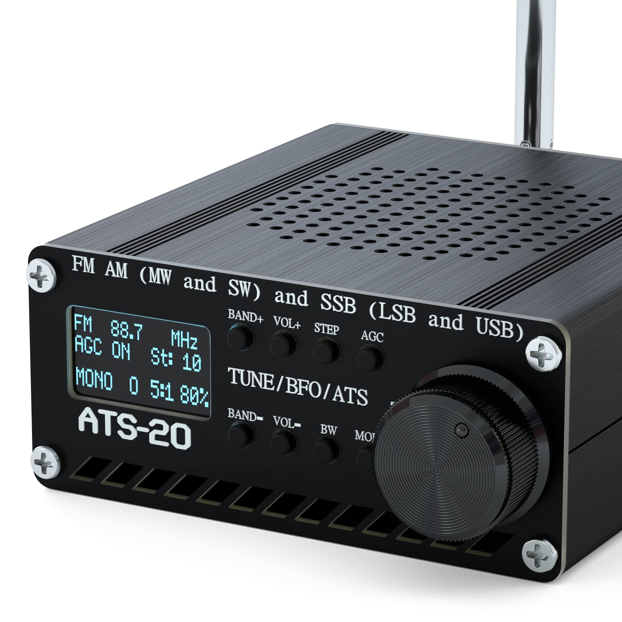 SI4732 All Band Full Frequency Radio Receiver, FM AM (MW and SW) SSB (LSB and USB) with Speaker, Antenna, Battery, Black