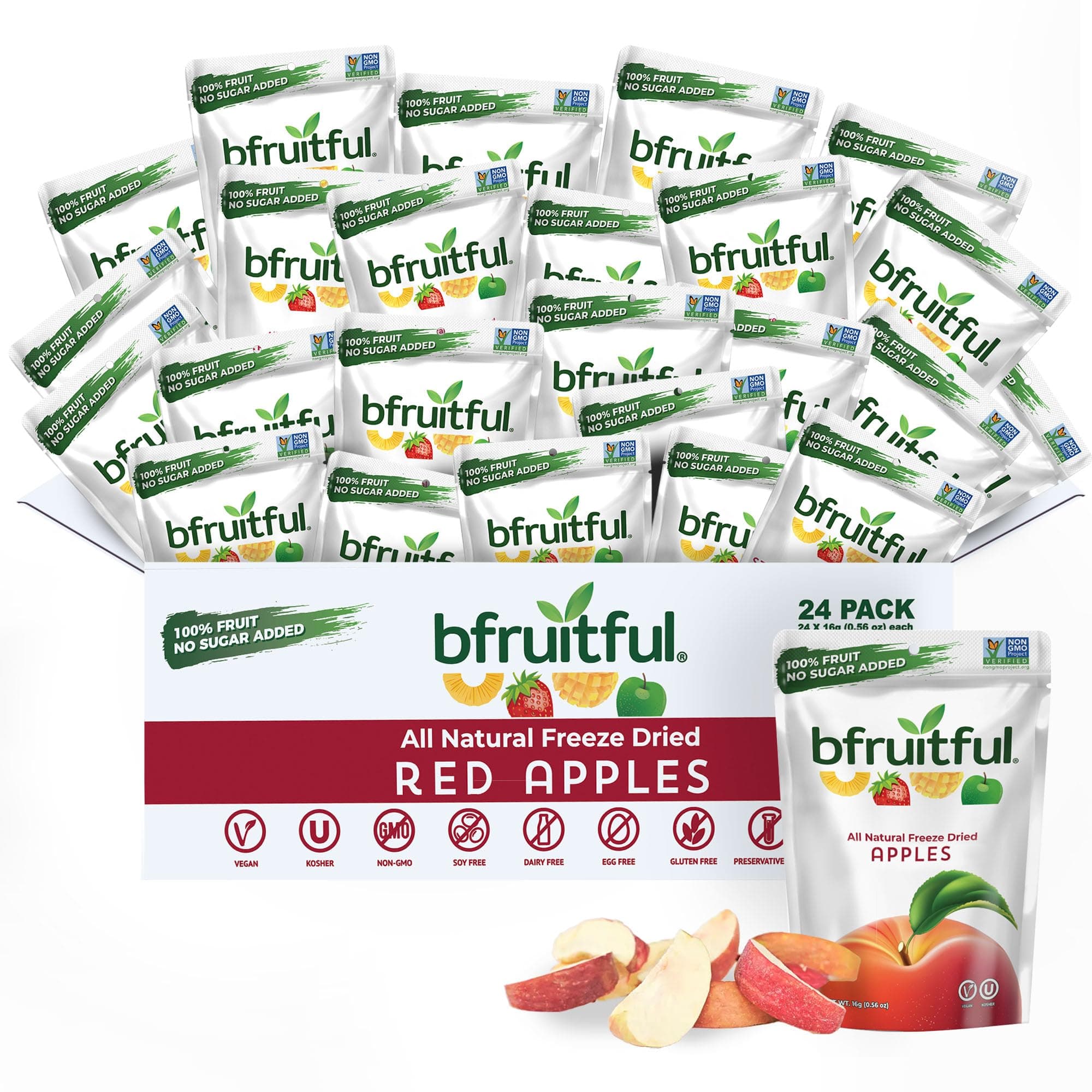 Freeze-Dried Apples, Freeze Dried Fresh Fruit Bites, Gluten Free, Vegan, Dairy Free, Kosher, No Sugar Added, Non GMO, Healthy Snacks for Kids or Adults, Single-Serve Snack Packets, 24 Pack