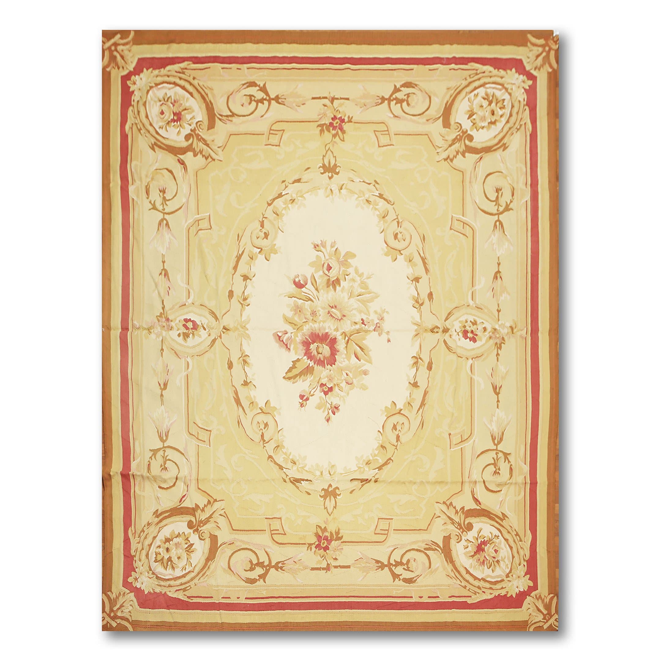 ASMARA 9'x12' Dodo Beige, Gold, Crimson Red, Ivory, Brown, Multi Hand Woven Needlepoint Aubusson Wool Traditional Oriental Area Rug