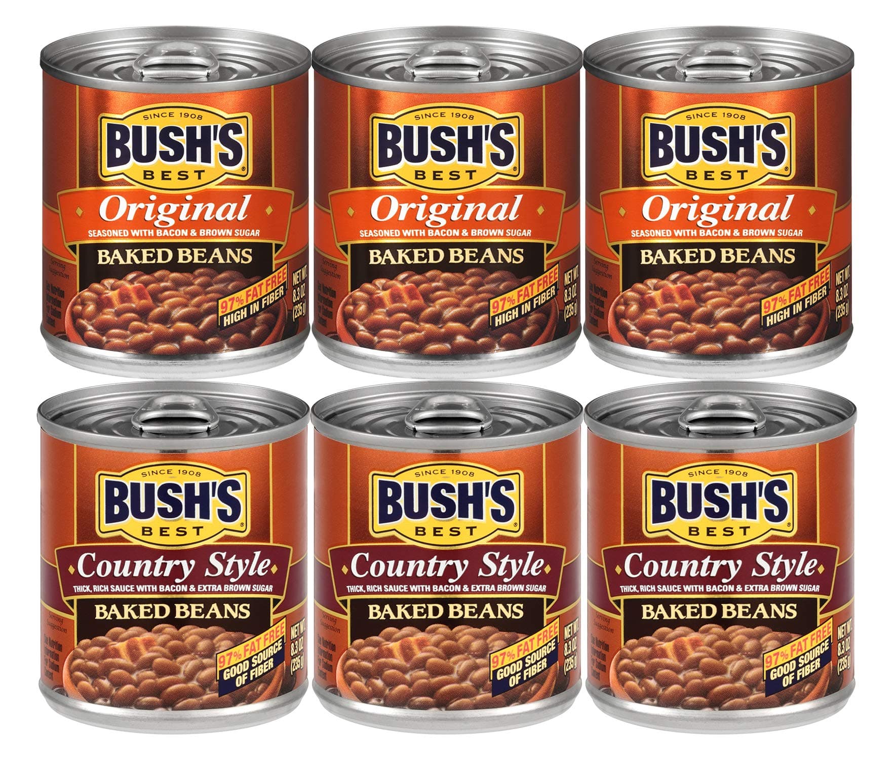 Bush's Best 3 Original Baked Beans, 3 Country Style Baked Beans, 8.3 Oz Variety Pack, 1 CT