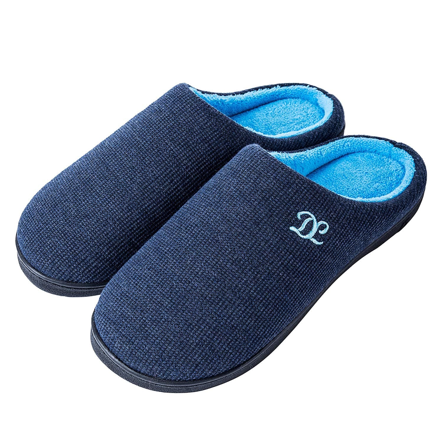 Mens Memory Foam Slippers - Comfortable House Slippers For Men, Indoor Outdoor, Closed Toe Black Gray Navy